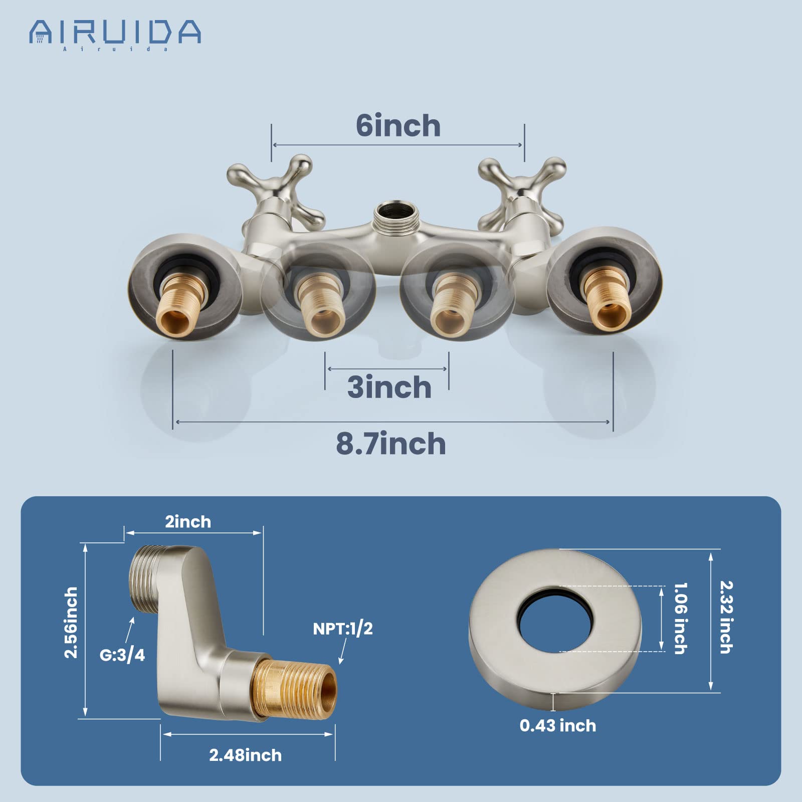 Brushed Nickel Wall Mount Kitchen Faucet - 360° Rotatable for Sink & Restaurant Use