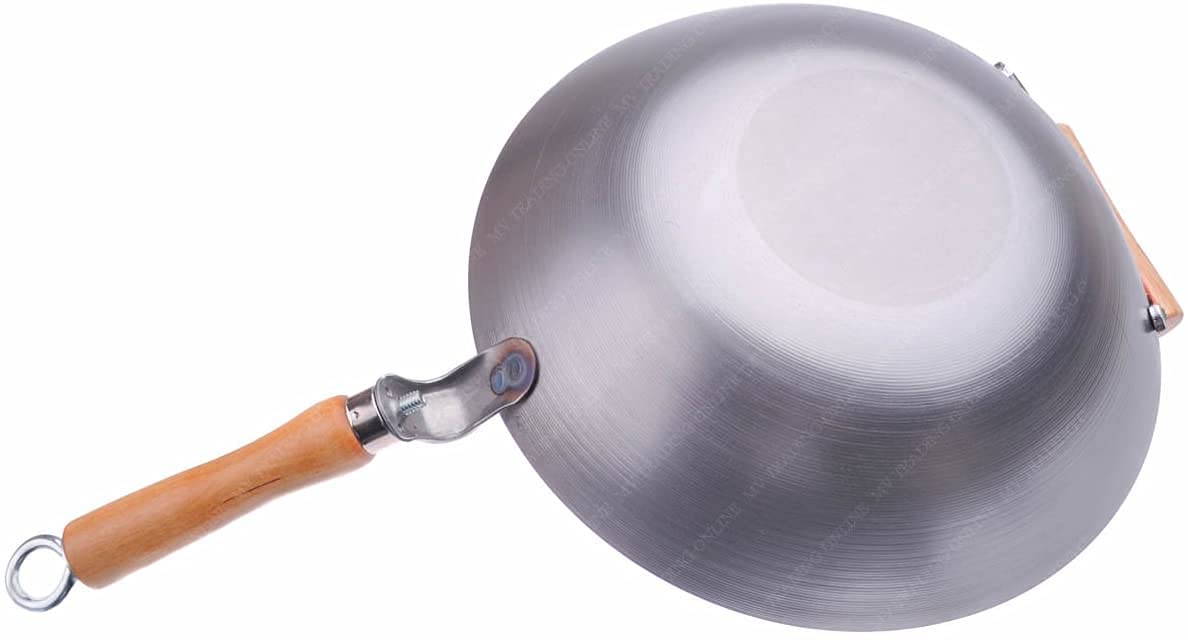 14 Inch Carbon Steel Wok - Flat Bottom with Helper Handle - 14 Gauge Thickness - USA Made - Perfect for Stir Frying, Sautéing & Deep Frying in Home Kitchens
