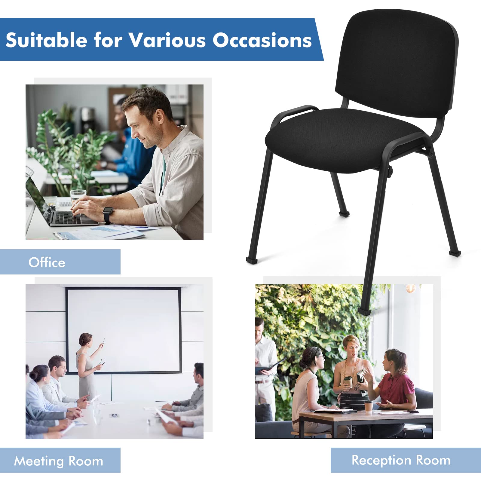 S AFSTAR 5-Pack Stackable Conference Chairs with Padded Seat Cushion - Ergonomic Office Guest Chairs for Reception, Waiting Room, Meeting Room, Office Lobby & Church - Perfect for Business Meetings, Events & Worship Spaces