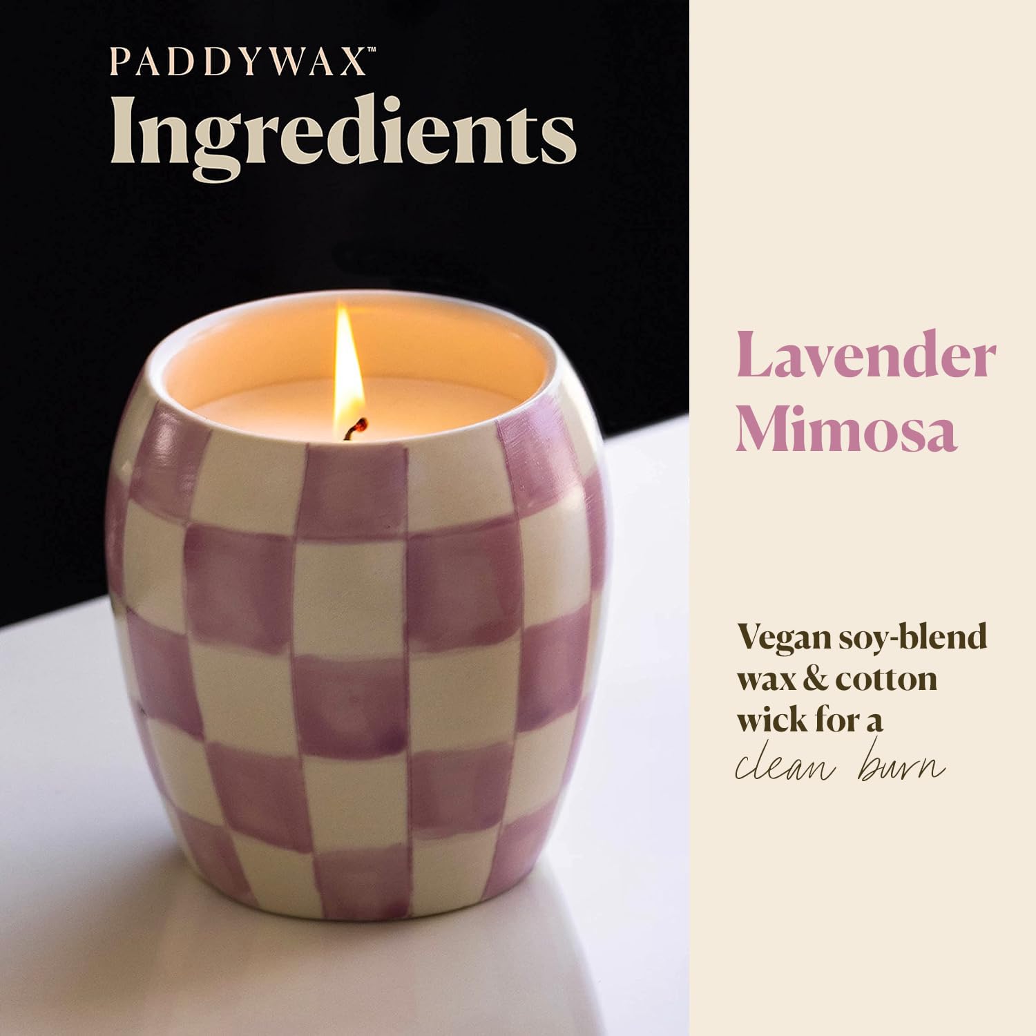 Paddywax Checkmate Artisan Hand-Poured Scented Candle - 11 oz Lavender Mimosa Fragrance for Home Decor, Relaxation & Aromatherapy