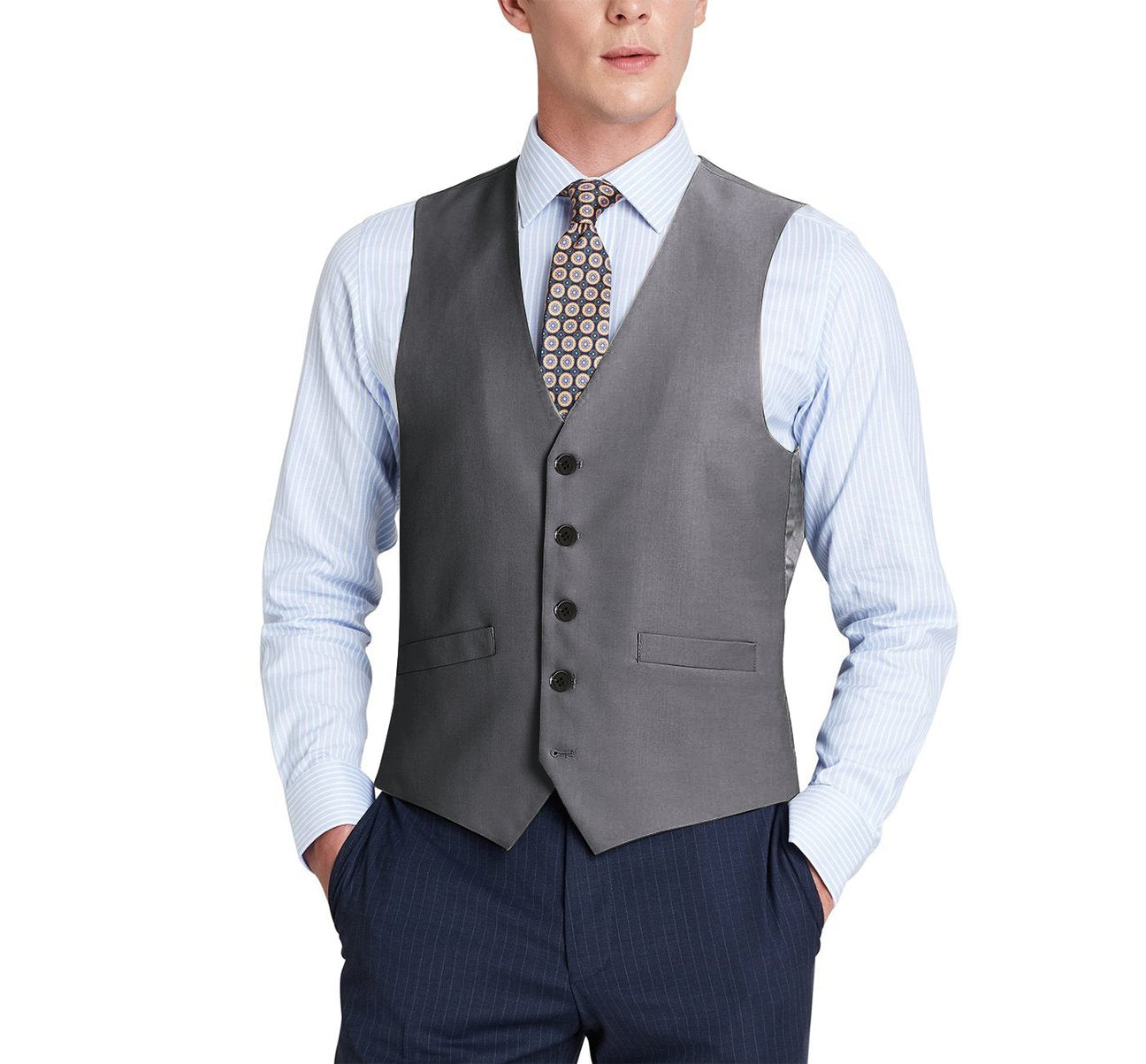 Alessandro Vitello by Renoir Dark Grey Wool Suit Vest - Regular Fit Waistcoat for Men | Perfect for Business Meetings, Weddings & Formal Events | Style 508-3
