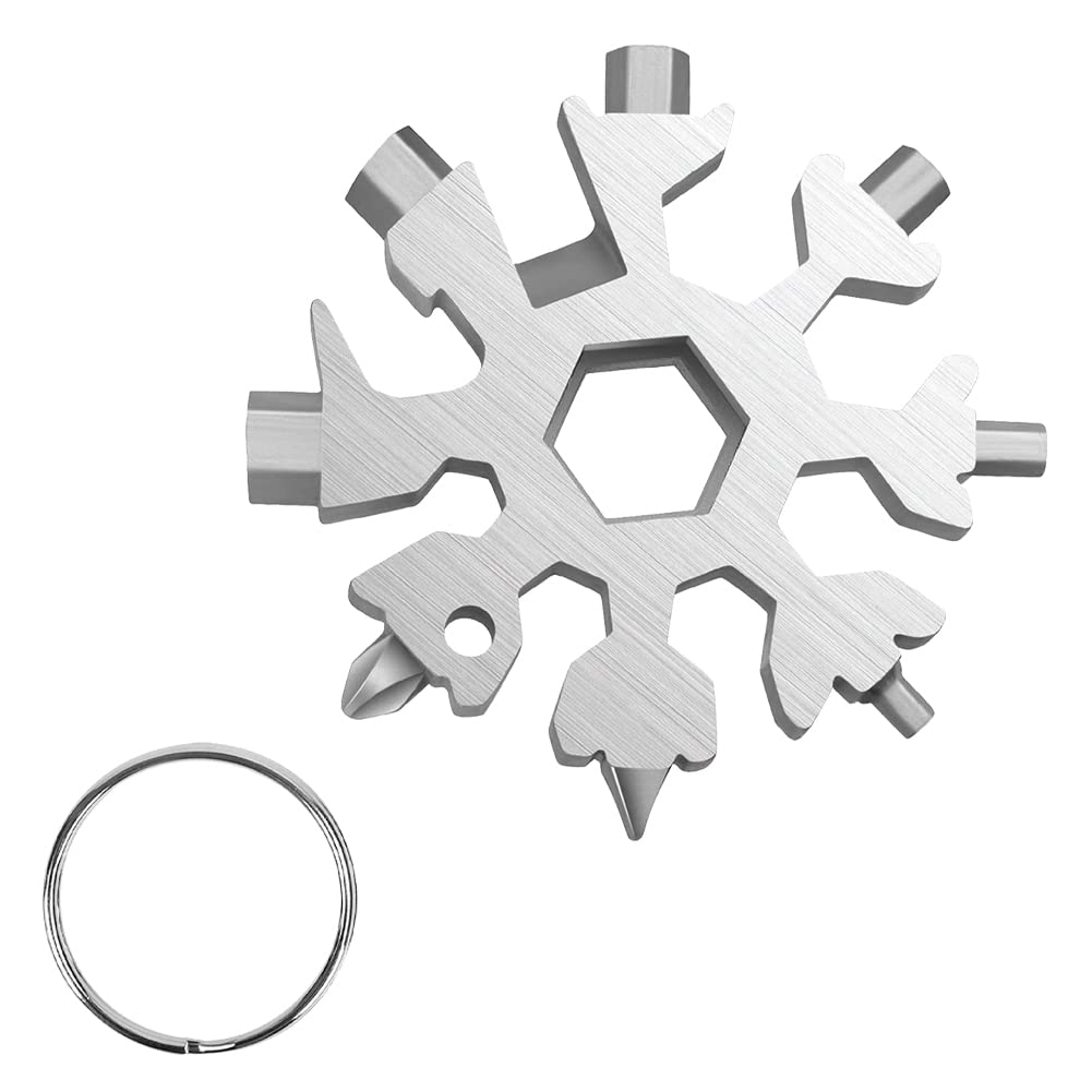 18-in-1 Snowflake Multi Wrench Keychain Tool - Compact Silver Pocket Multitool for Outdoor Camping, Hiking, Emergency Repairs & Christmas Gifts - Perfect for DIY, Car Maintenance & Survival Kits