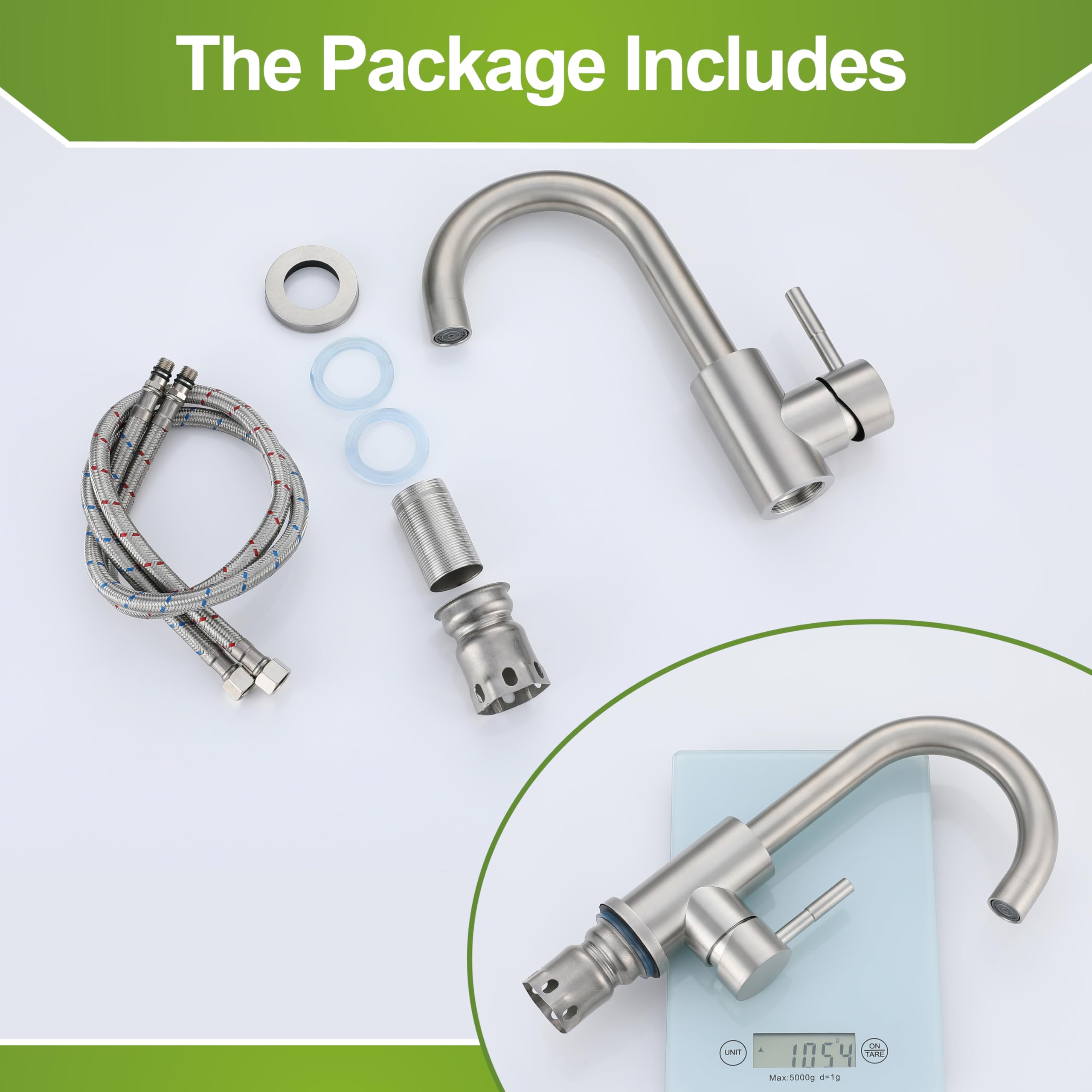Brushed Nickel Bathroom Faucet - Single Handle Mixer Tap for Modern RV & Bar Sink with 360° Rotation
