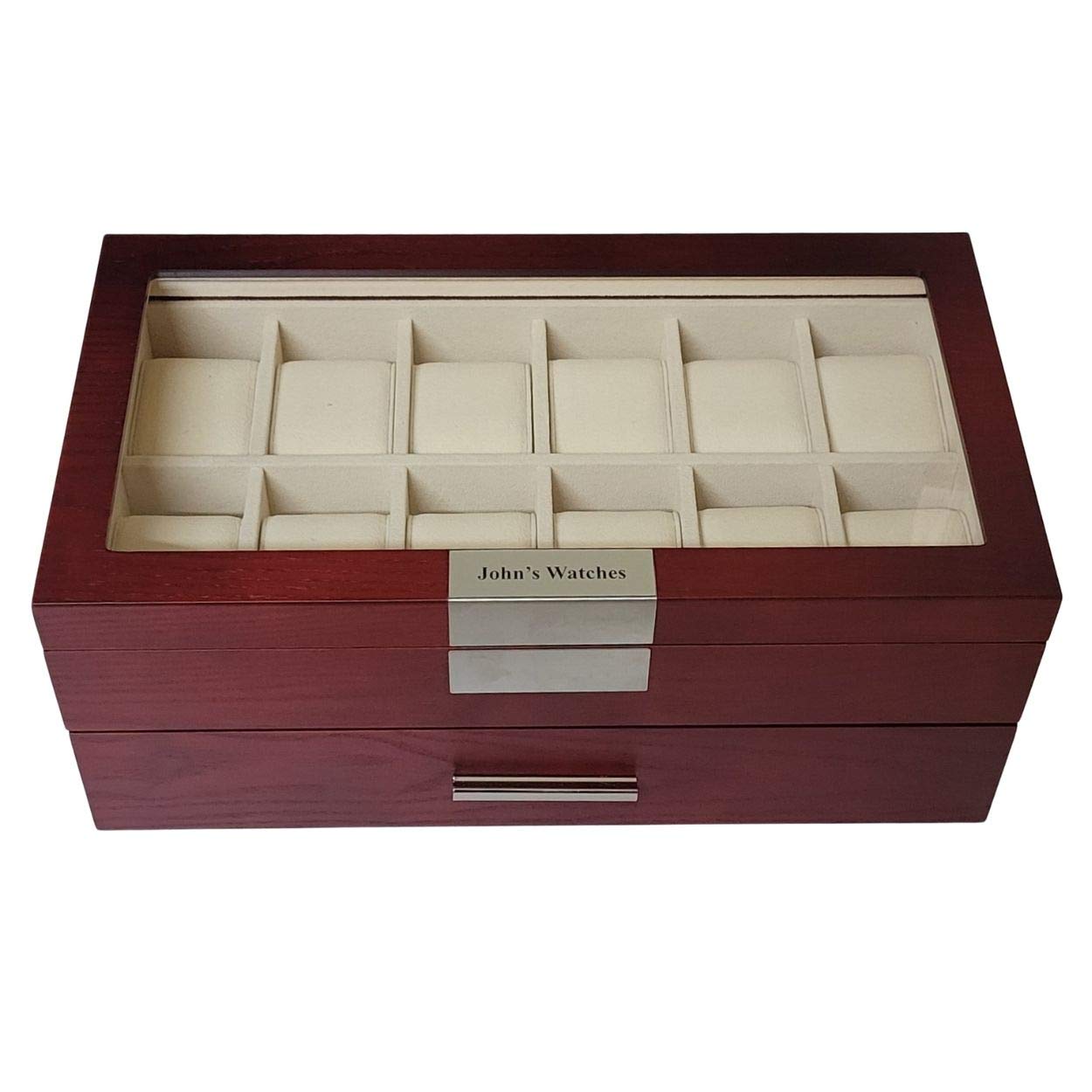 24-Slot Oversized Cherry Wood Watch Box - Extra Large 2-Tier Jewelry Organizer with Glass Top for Luxury Big Face Watches | Perfect for Watch Collectors & Gift Giving