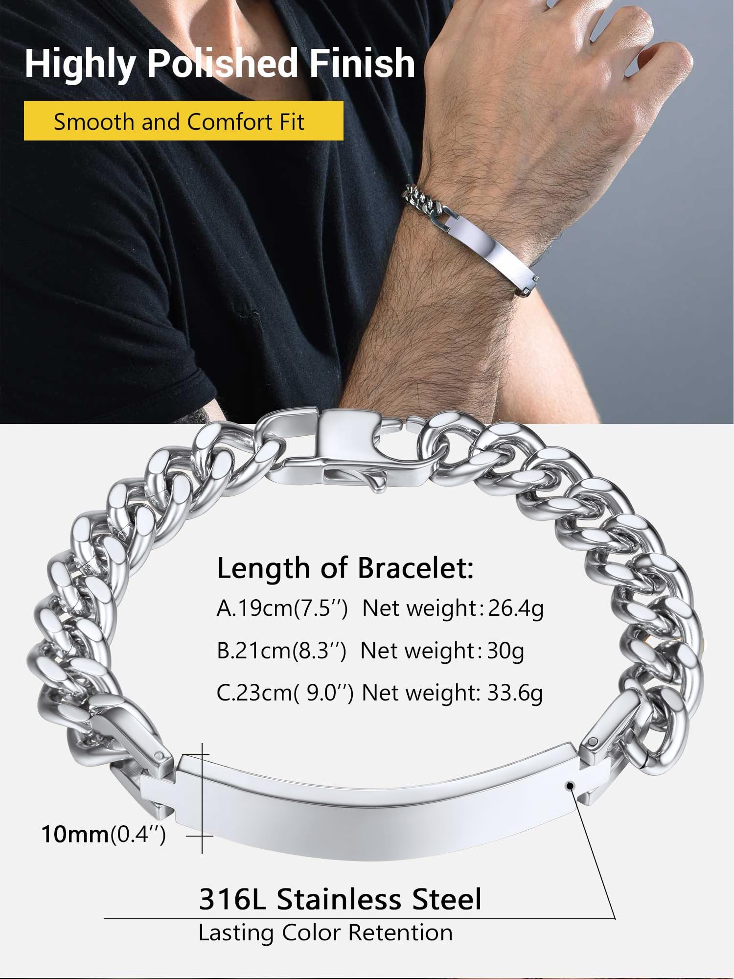 Custom Engraved Stainless Steel Bracelet for Men & Women - Personalized Name, Date, Initial, Quote ID Bracelet (7.5