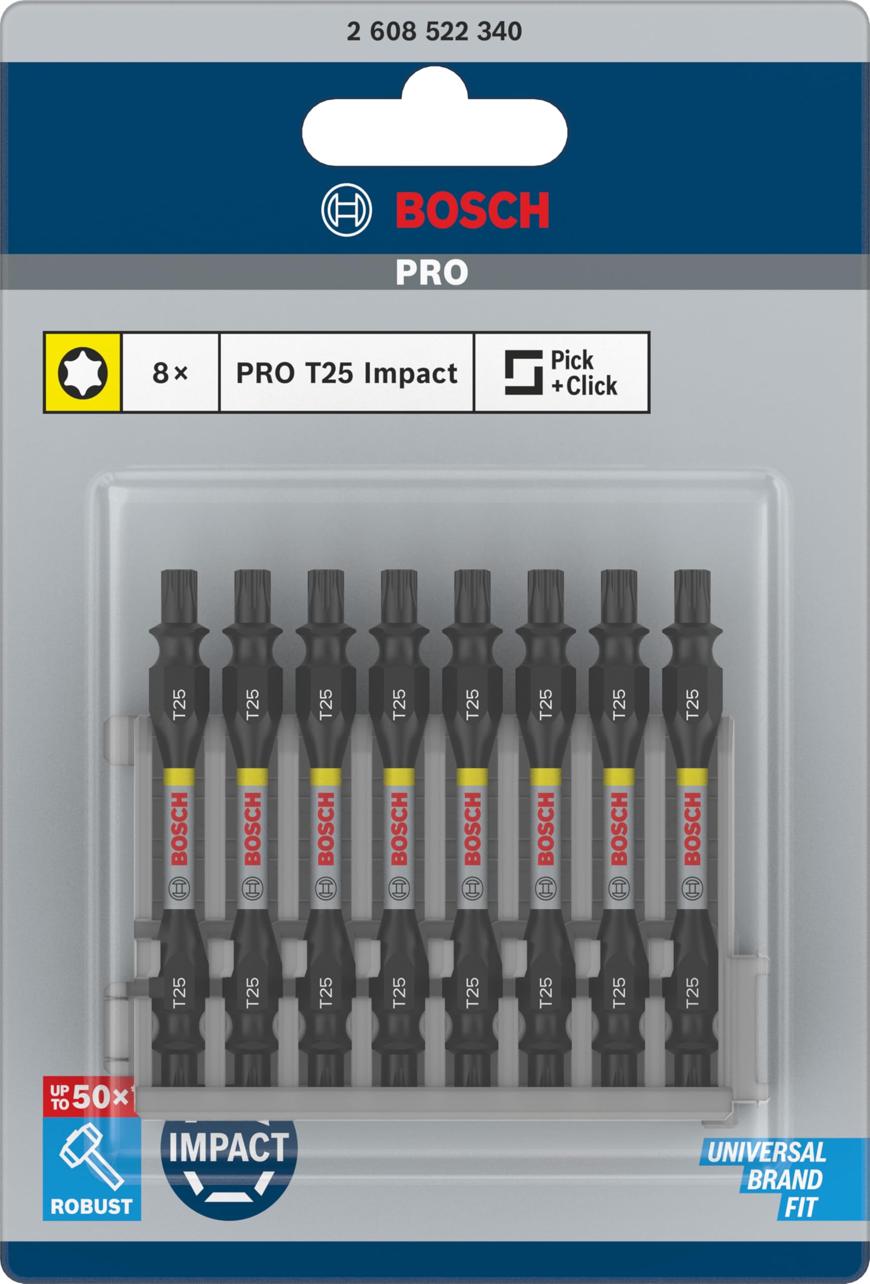 Bosch Professional 8pcs. Torx Double Screwdriver Bit Set - Impact Control, 8 x T25-T25 Bits, 65mm Length, Pick and Click, Ideal for Impact Drills and DIY Projects