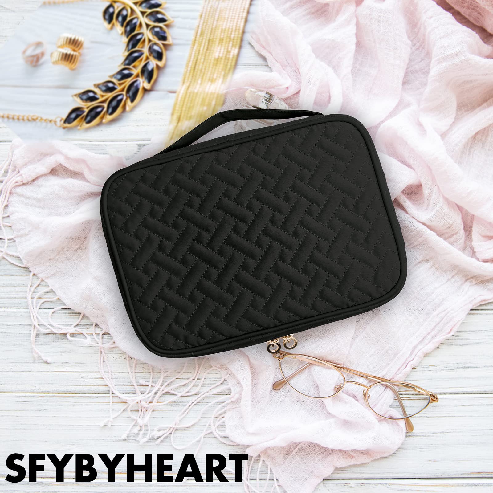 SFYBYHEART Large Capacity Travel Jewelry Organizer Case for Women - Tangle-Free Storage for Earrings, Necklaces & Rings - Perfect Jewelry Travel Bag for Vacations, Business Trips & Daily Use - Black