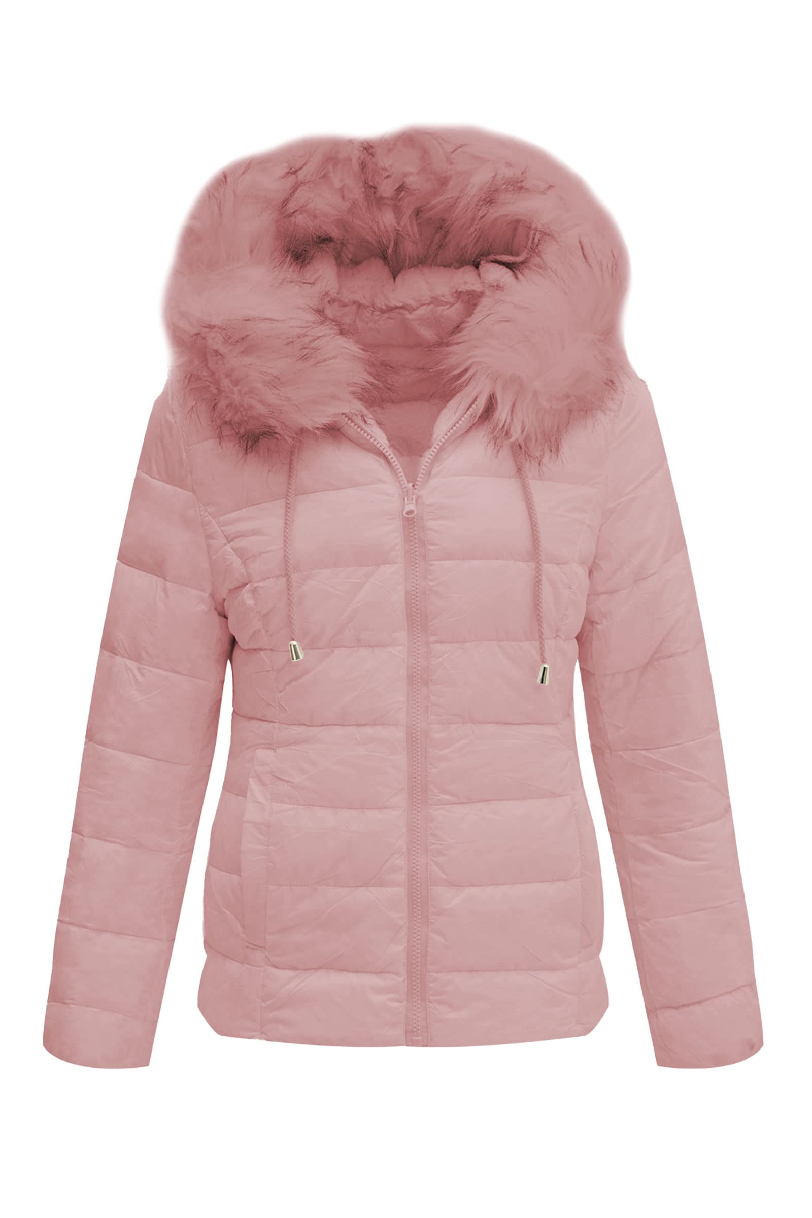Bellivera Women's Reversible Faux Fur Jacket - Winter & Spring Hooded Puffer Coat with Detachable Fur Collar | Warm Fashion Outerwear for Casual Wear, Street Style & Cold Weather Protection
