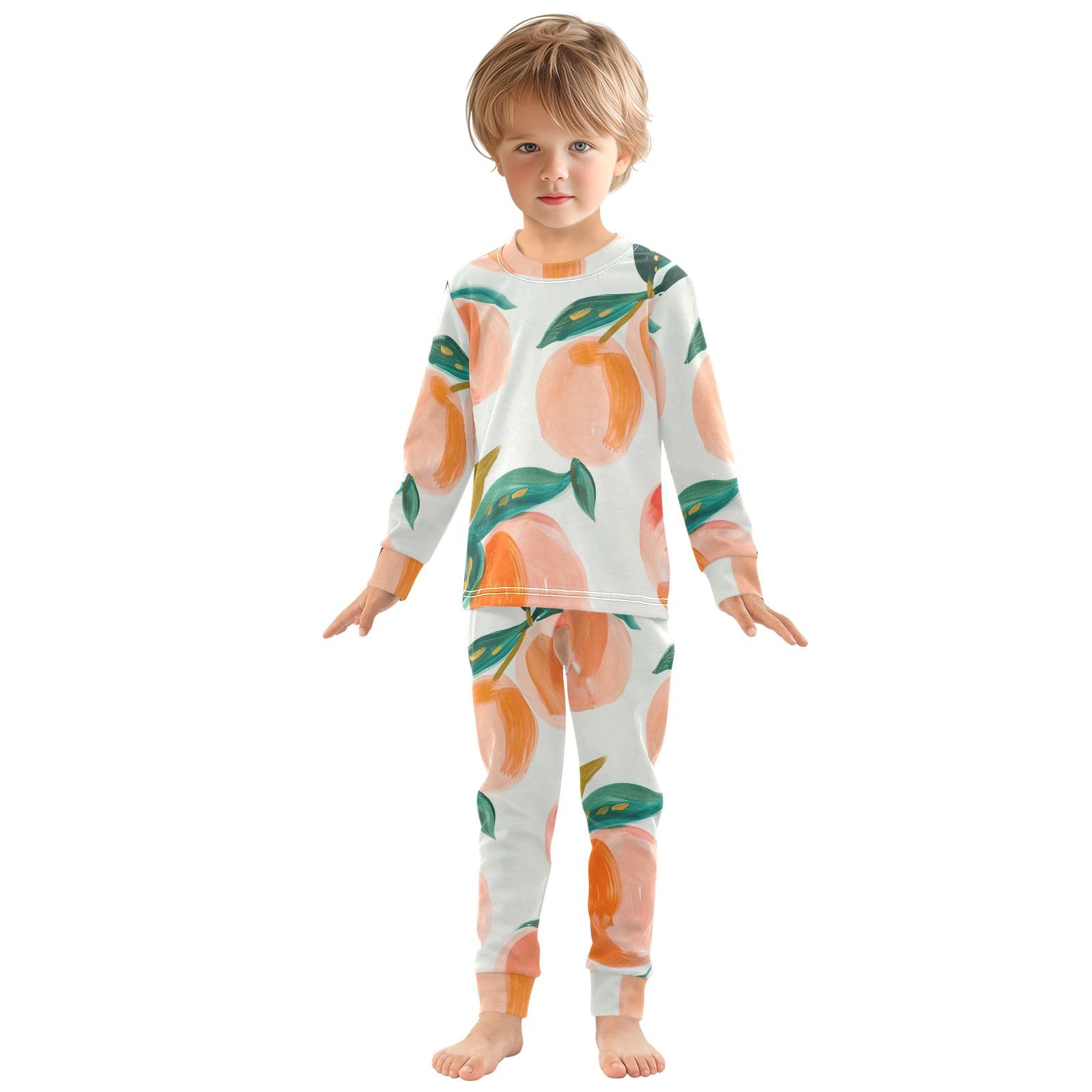**Soft Cotton Pajama Set for Women - Long Sleeve Sleepwear Nightwear with Peach Print - Cozy Loungewear for Relaxing at Home or Sleepovers**