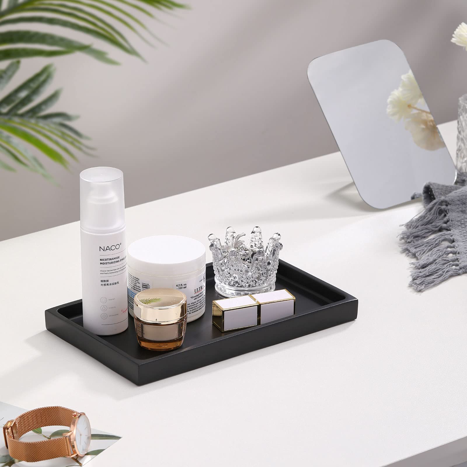 Luxspire Matte Black Resin Bathroom Vanity Tray - Jewelry Ring Organizer & Perfume Dish for Dresser, Sink Countertop - Perfect for Bathroom, Kitchen, and Bedroom Storage (Medium Size)