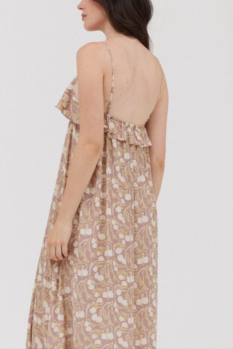 Elegant Ruffle Midi Dress in Lavender Fog | Flowy Summer Dress for Women | Perfect for Weddings, Parties & Date Nights