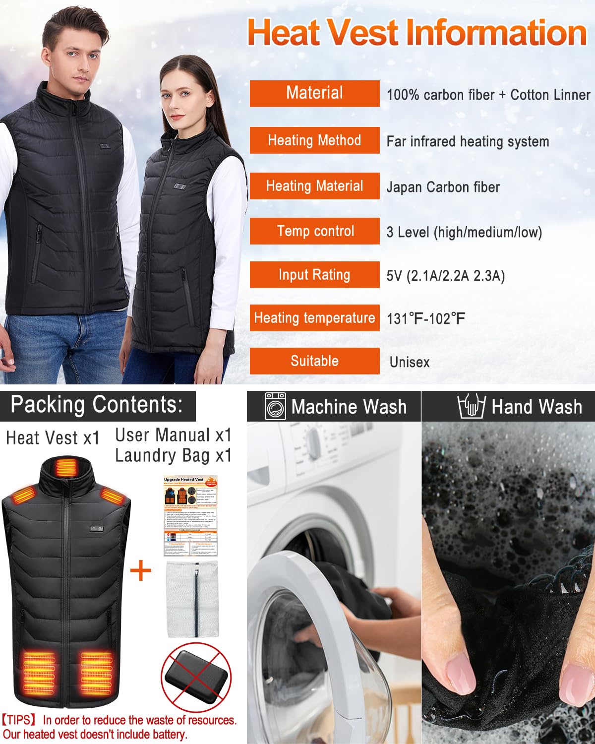 Electric Heated Vest for Women & Men - Rechargeable Battery-Powered Warming Vest for Outdoor Activities, Winter Sports & Cold Weather