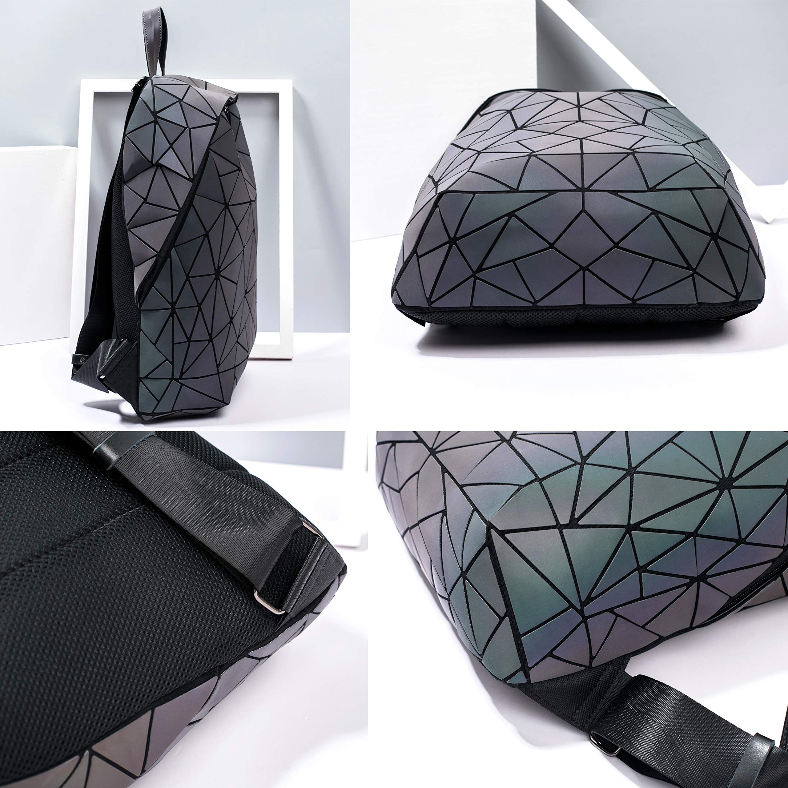 Luminous Geometric Backpack for Women - Holographic Reflective Handbag & Iridescent Daypack (BB19007-YE02) - Perfect for Night Out, Rave Parties, and Festival Fashion Accessories