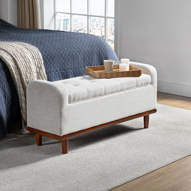 Clover Upholstered Flip Top Storage Bench - Stylish Ottoman with Hidden Storage for Living Room, Bedroom & Entryway - Perfect for Home Organization & Extra Seating