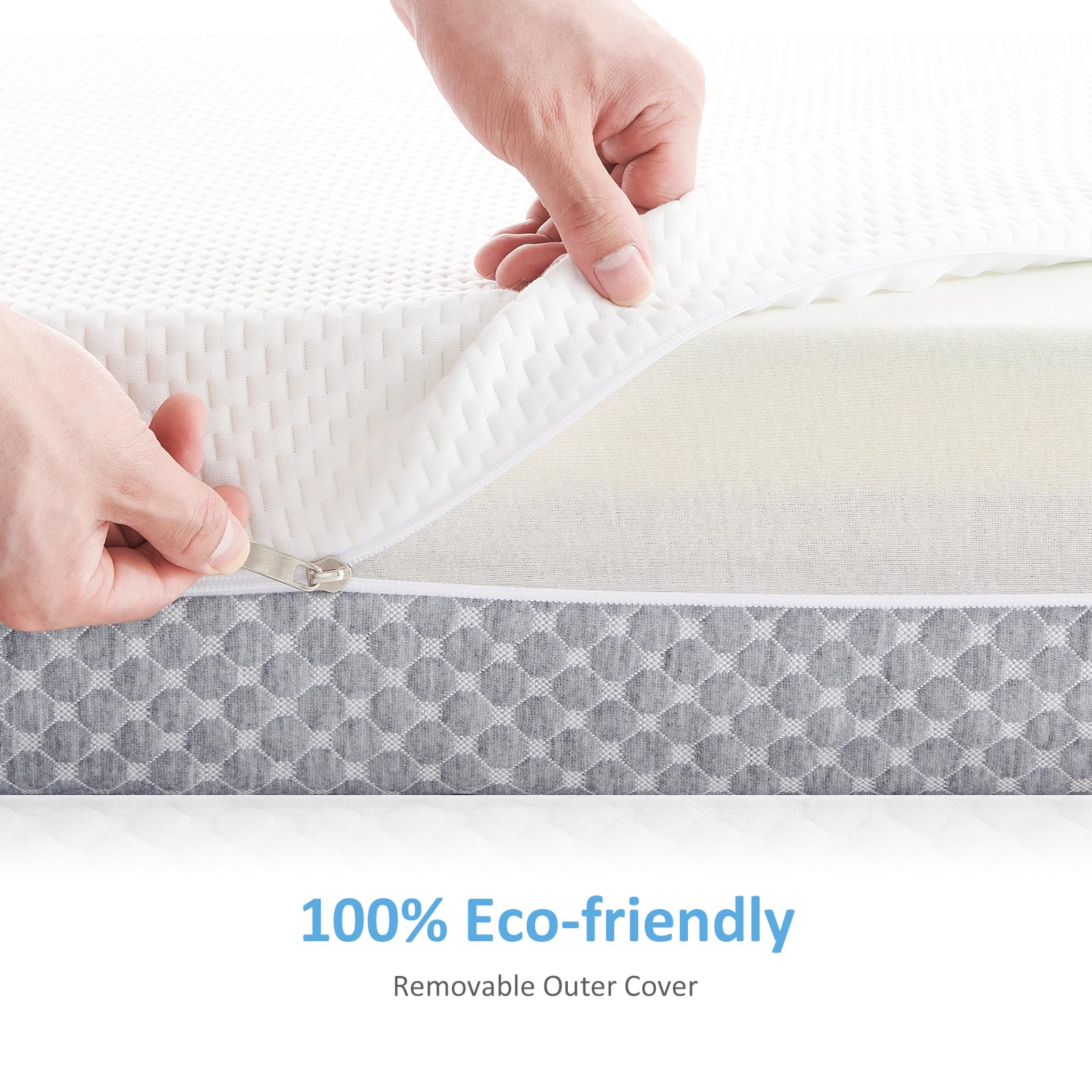 Dual-Sided Memory Foam Crib Mattress for Infants & Toddlers - Breathable 3-Layer Premium Baby Bed Mattress with Removable Washable Cover (White & Grey) - Perfect for Nursery, Daycare & Travel