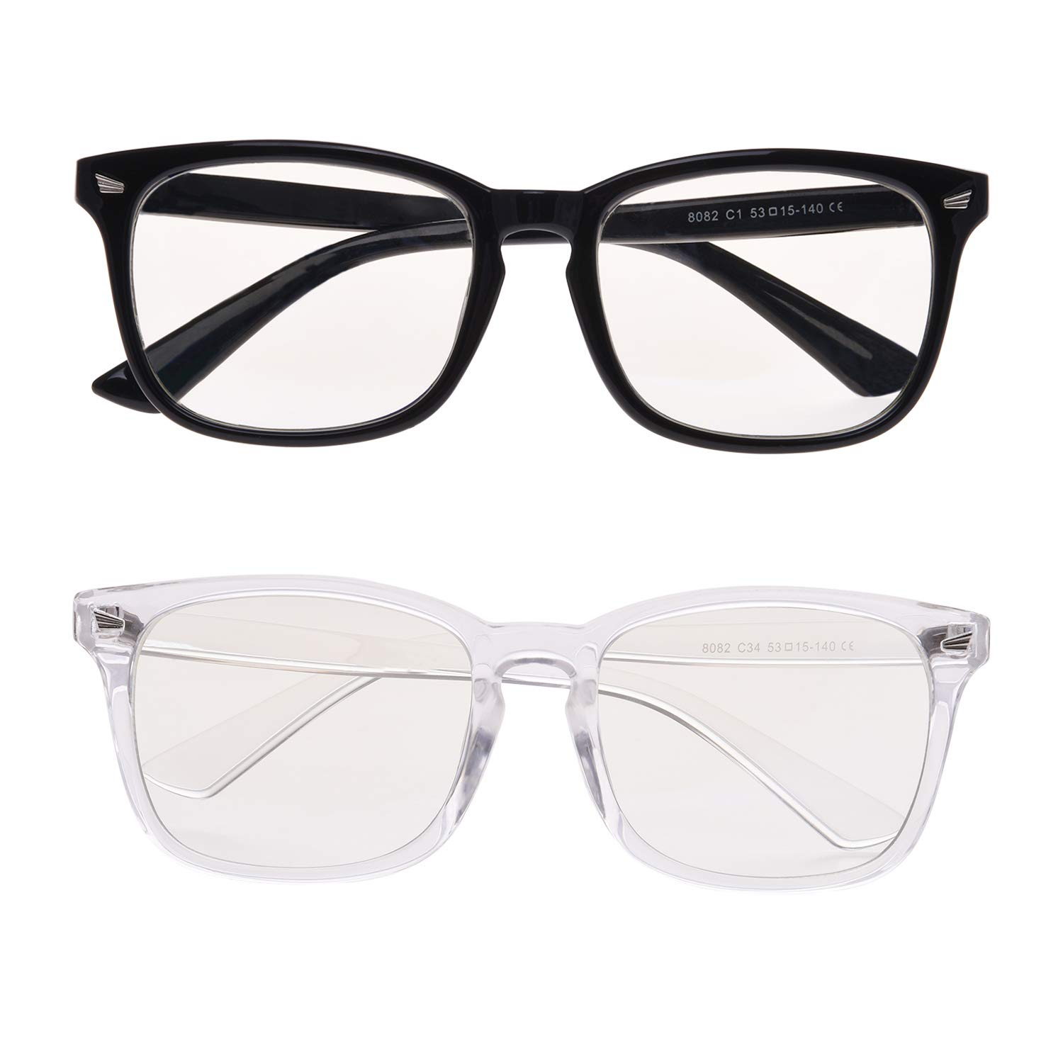 Blue Light Blocking Glasses for Women & Men - Anti Eyestrain Square HD Clear Lens Computer Glasses (2 Pack) - Perfect for Gaming, Office Work & Screen Time Protection