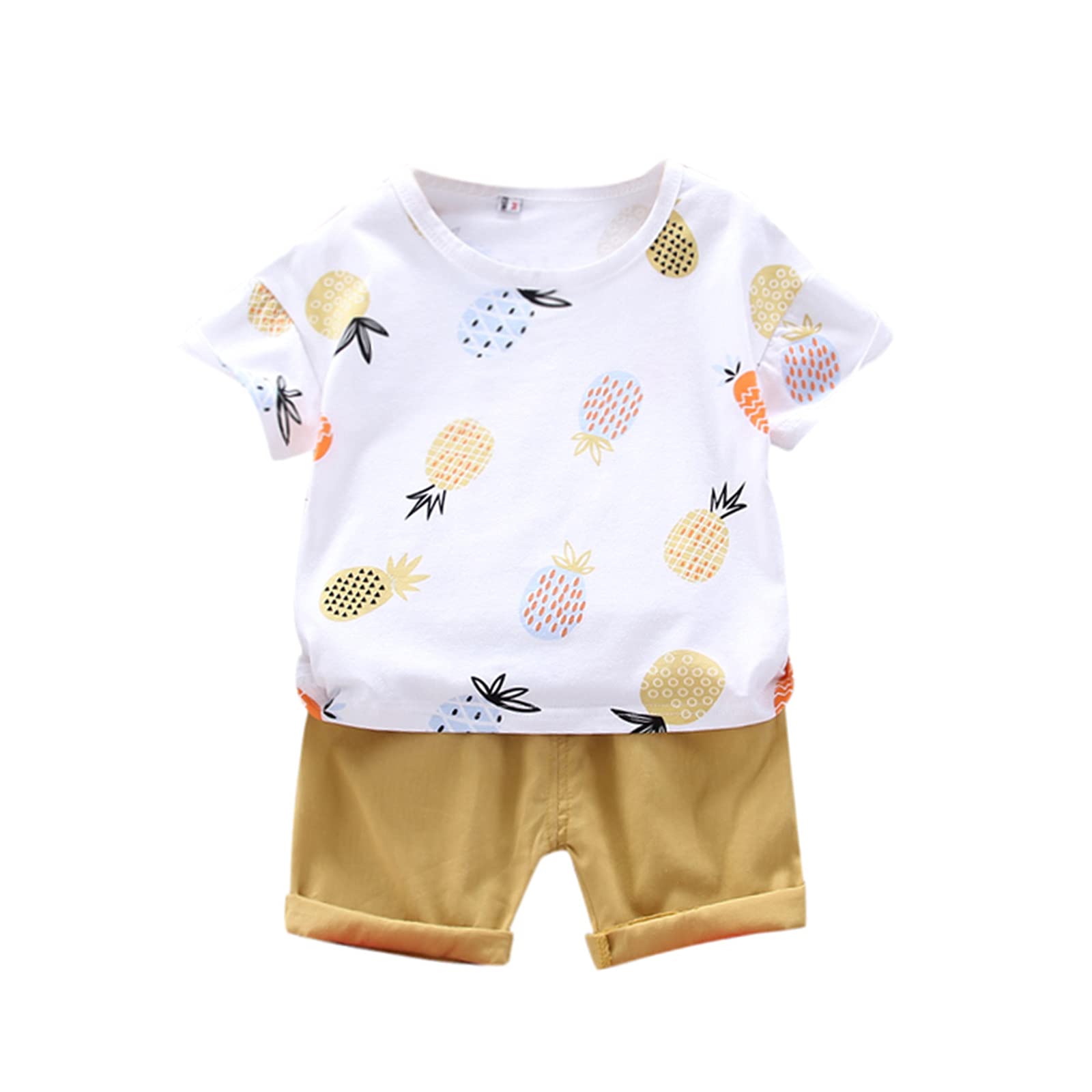 2PCS Boys' Summer Casual Sport Shorts & Pineapple Print T-Shirt Set - Size 8 | Toddler Athletic Outfit for Playground, Beach & Outdoor Activities