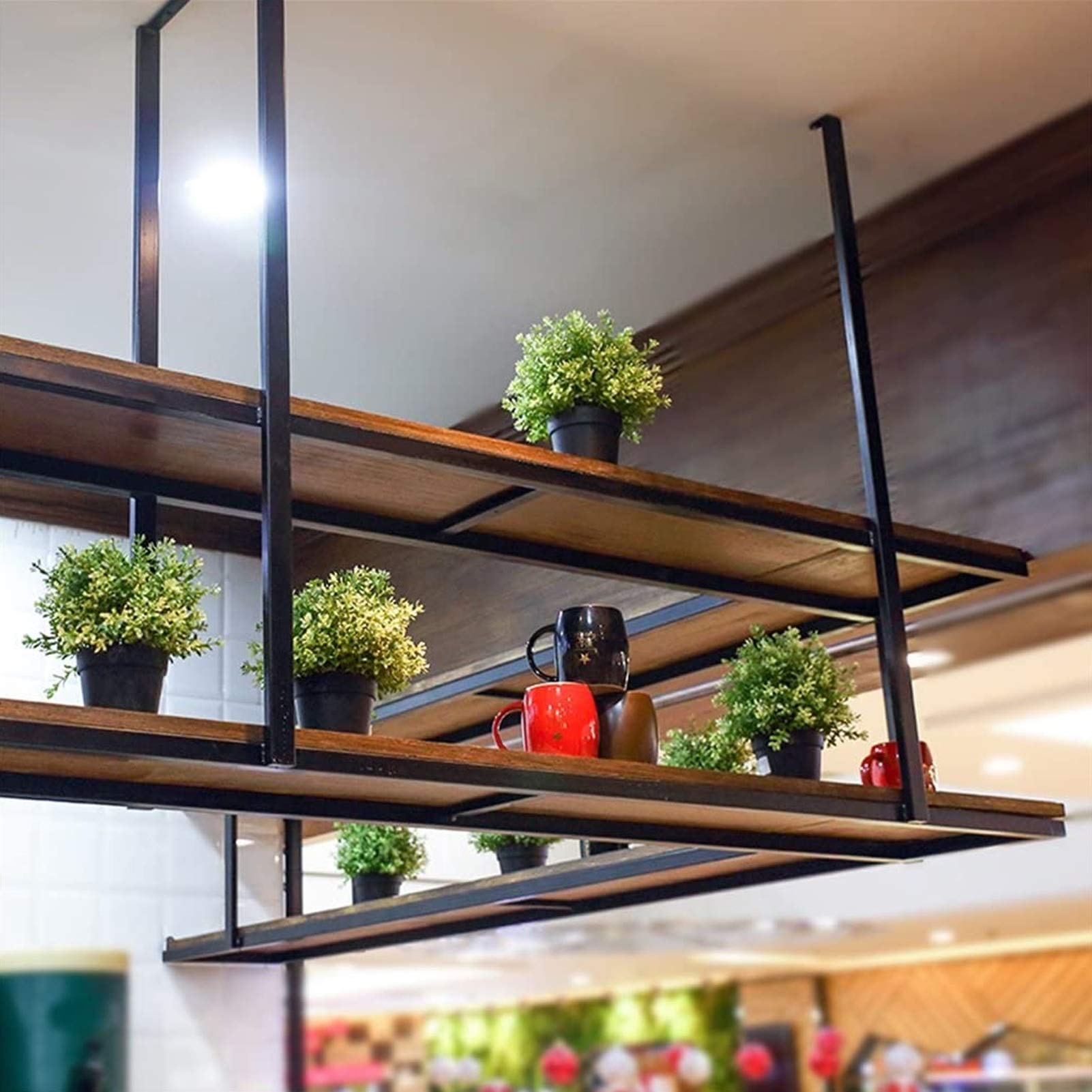 2-Tier Iron Floating Shelf - 100x30x80cm Hanging Storage Rack for Plants, Kitchen Pots & Pans, Decorative Display | Perfect for Home, Office, Bar & Indoor Gardening