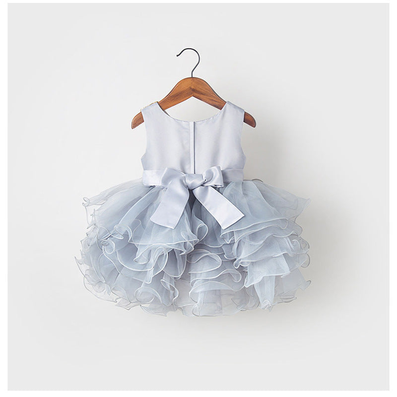 Elegant Dusty Blue Satin Flower Girl Dress with Bow Detail - Perfect for Weddings, Pageants & Special Occasions