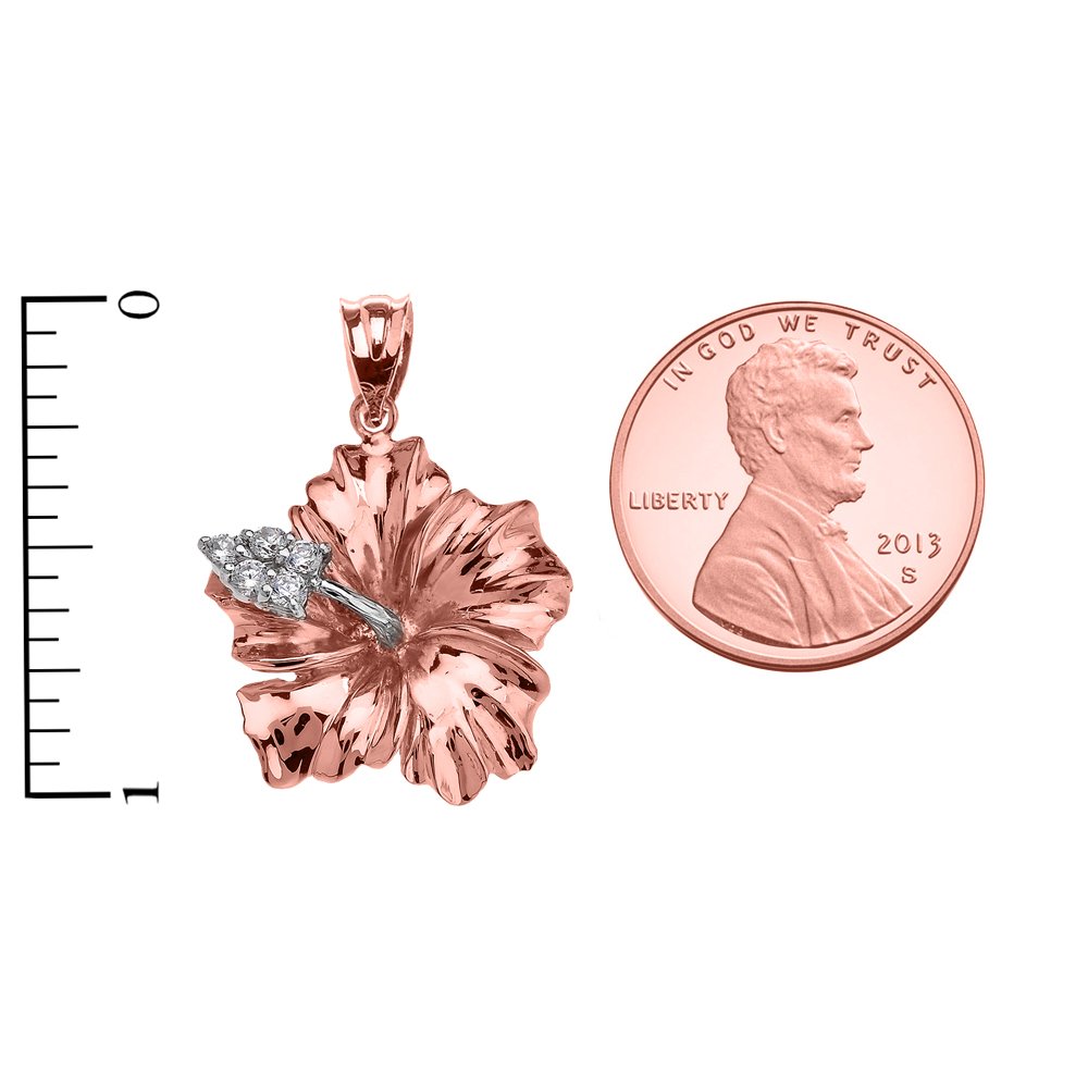 14K Rose Gold Caribbean Hibiscus Diamond Pendant Necklace for Women - Elegant Floral Jewelry Gift for Birthday, Anniversary & Special Occasions