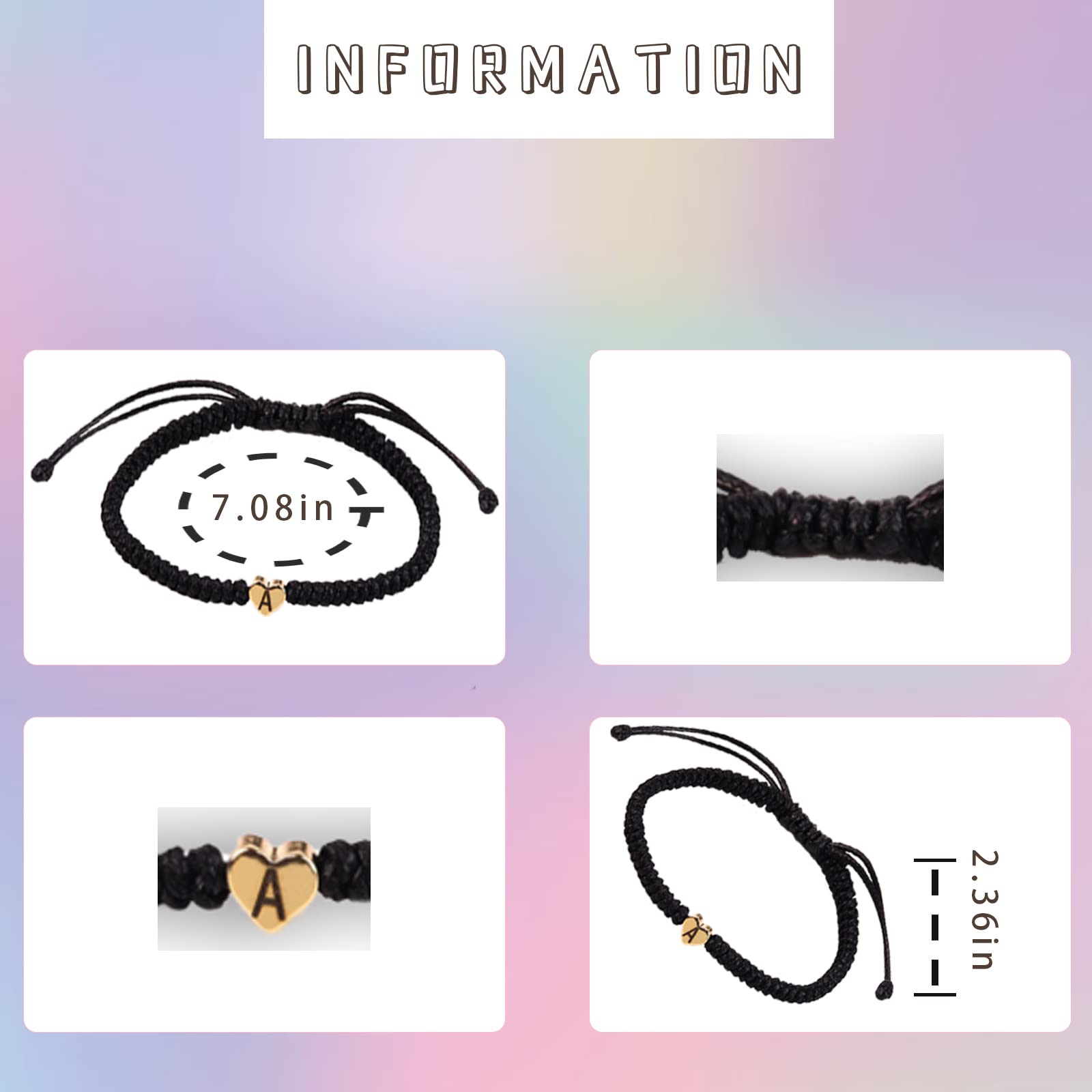 Personalized Initial Bracelets for Women, Men, Teens - Adjustable A-Z Letter Braided Friendship Jewelry - Best Birthday, Graduation, Mother's Day Gift for Mom, Best Friend - Handmade Heart Link Design (Black, Letter E) - Perfect for Everyday Wear, Special Occasions & Gift Giving