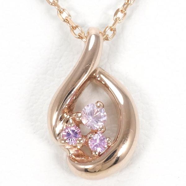 4℃ K10PG Pink Sapphire Pendant Necklace - 14K Gold Plated Elegant Jewelry Gift for Women, Perfect for Valentine's Day, Anniversary & Special Occasions