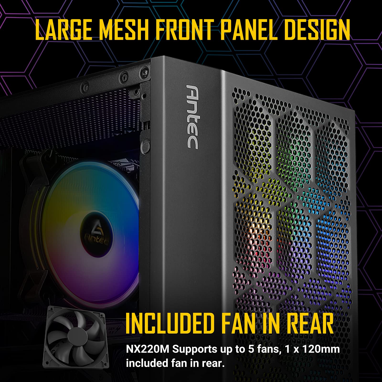 Antec NX200 M Micro-ATX Mini Tower PC Case - Black Mesh Front Panel with 120mm Rear Fan for Optimal Airflow | Compact Gaming & Home Office Computer Builds | NX Series (Model CJ11132623)