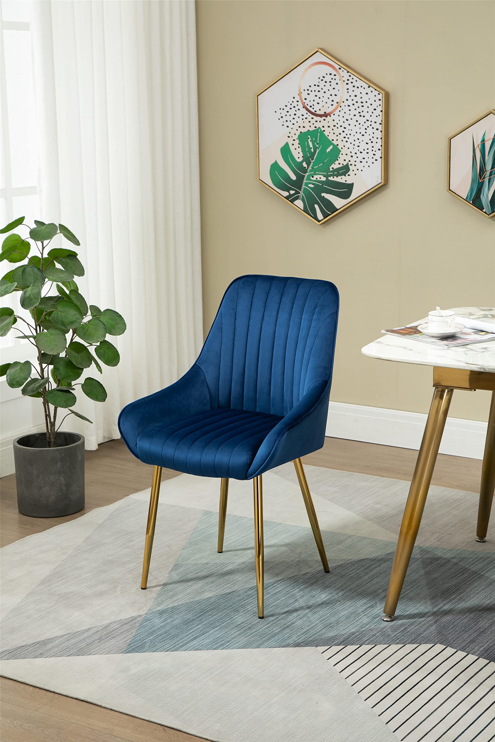 Luxury Velvet Accent Dining Chairs with Golden Metal Legs - Modern Upholstered Side Chairs for Living Room, Kitchen, Bedroom & Patio - Navy Blue Home Decor for Elegant Dining & Relaxing