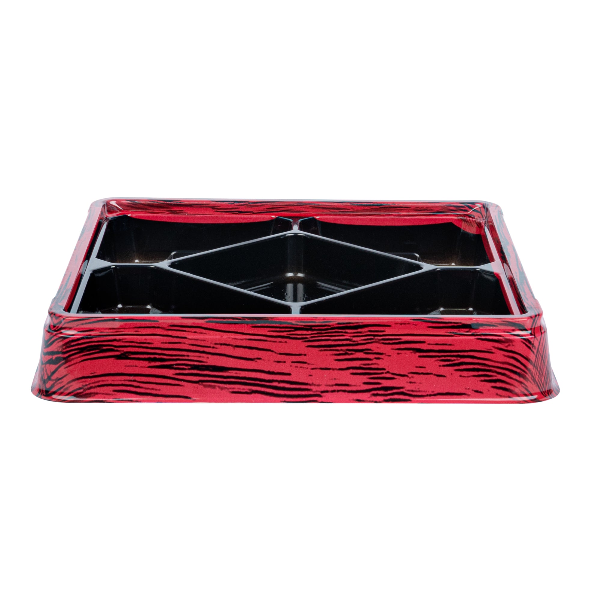 Bento Tek 19 oz Square Red and Black Plastic Bento Box - 5 Compartments Lunch Container (8.5