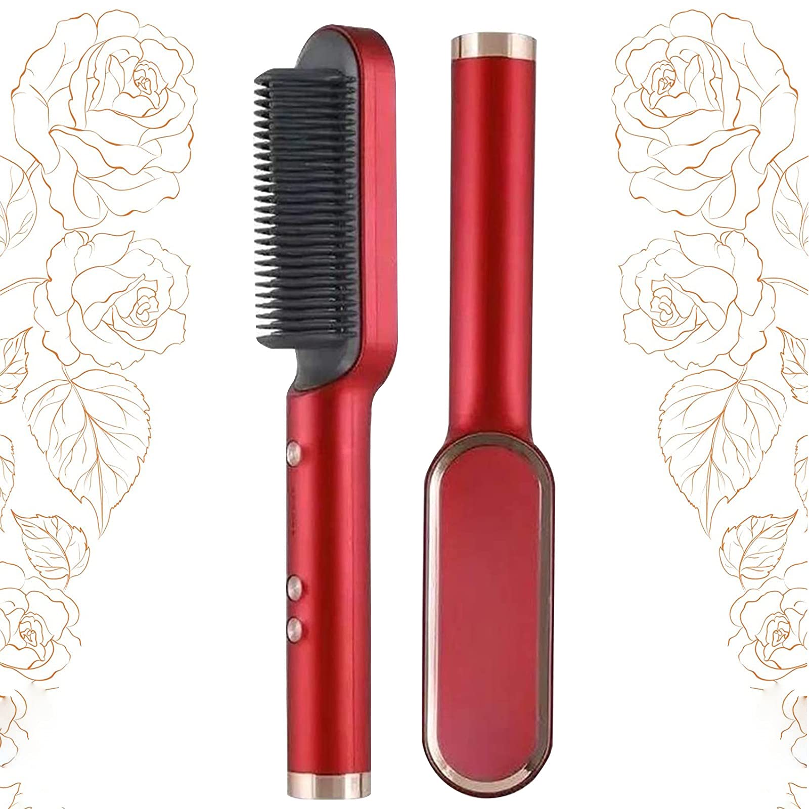 2021 New Professional 2-in-1 Electric Hair Straightener & Curler with PTC Ceramic Heating - 30 Second Fast Heat Up - Salon Quality Styling Tool for Home Use - Perfect for Straightening, Curling & Styling Hair (Red)