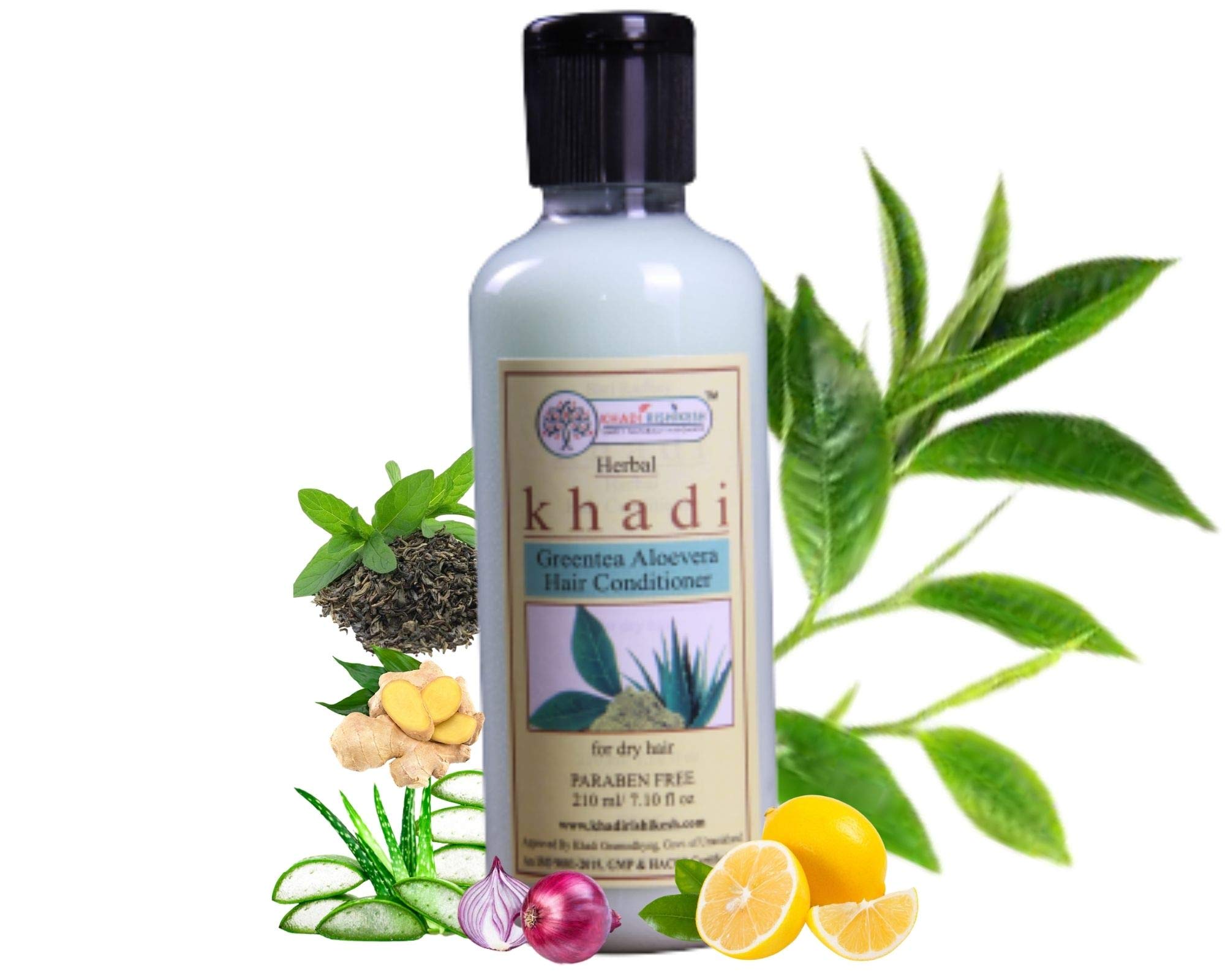 Khadi Rishikesh Herbal Green Tea & Aloe Vera Hair Conditioner 210ml - Natural Frizz Control & Shine Treatment for All Hair Types | Free Keychain Included | Perfect for Daily Hair Care & Damaged Hair Repair