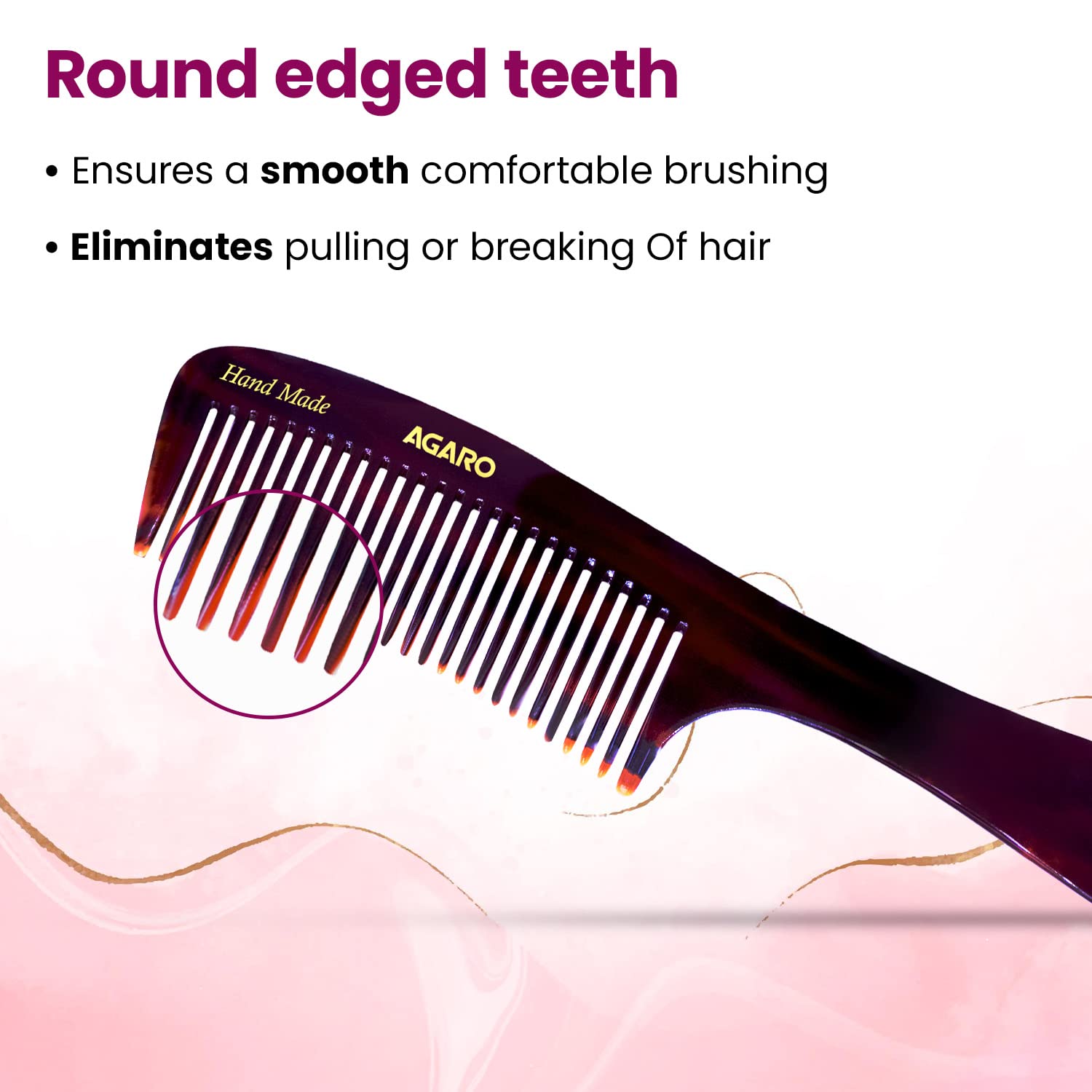 Agaro Handmade Wooden Comb with Handle - Fine Tooth Dressing Comb for Men & Women | Smooth Rounded Teeth for Gentle Hair Styling & Brushing | Premium Cellulose Acetate Comb (Brown, HMC73) - Perfect for Daily Grooming, Salon Styling & Travel Essentials