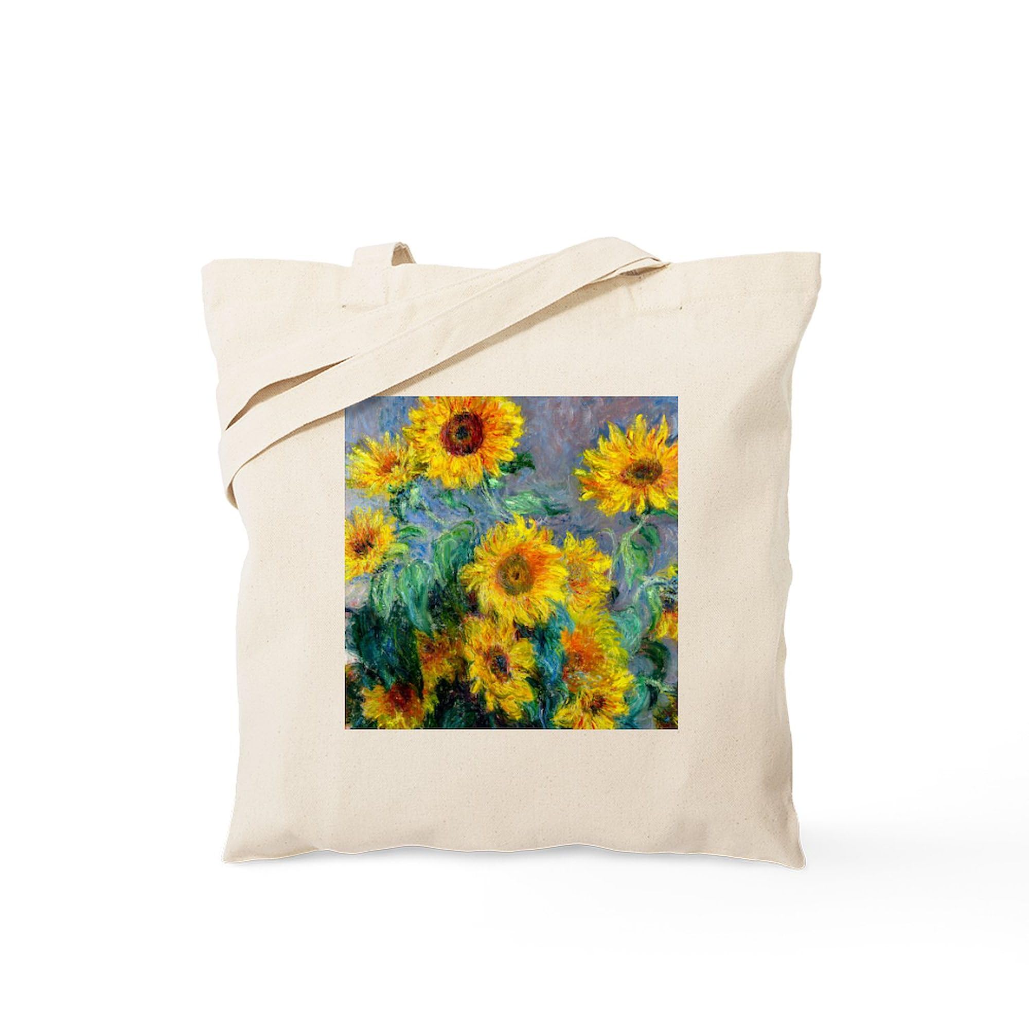 **Monet Sunflower Tote Bag - Natural Canvas Reusable Shopping Bag for Women, Eco-Friendly Grocery Tote - Perfect for Beach, Market & Daily Use**