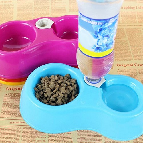 Automatic Pet Feeder and Water Bowl for Dogs & Cats - Dual Food & Water Dispenser with Inserted Bottle - Perfect for Home, Travel, and Crate Training