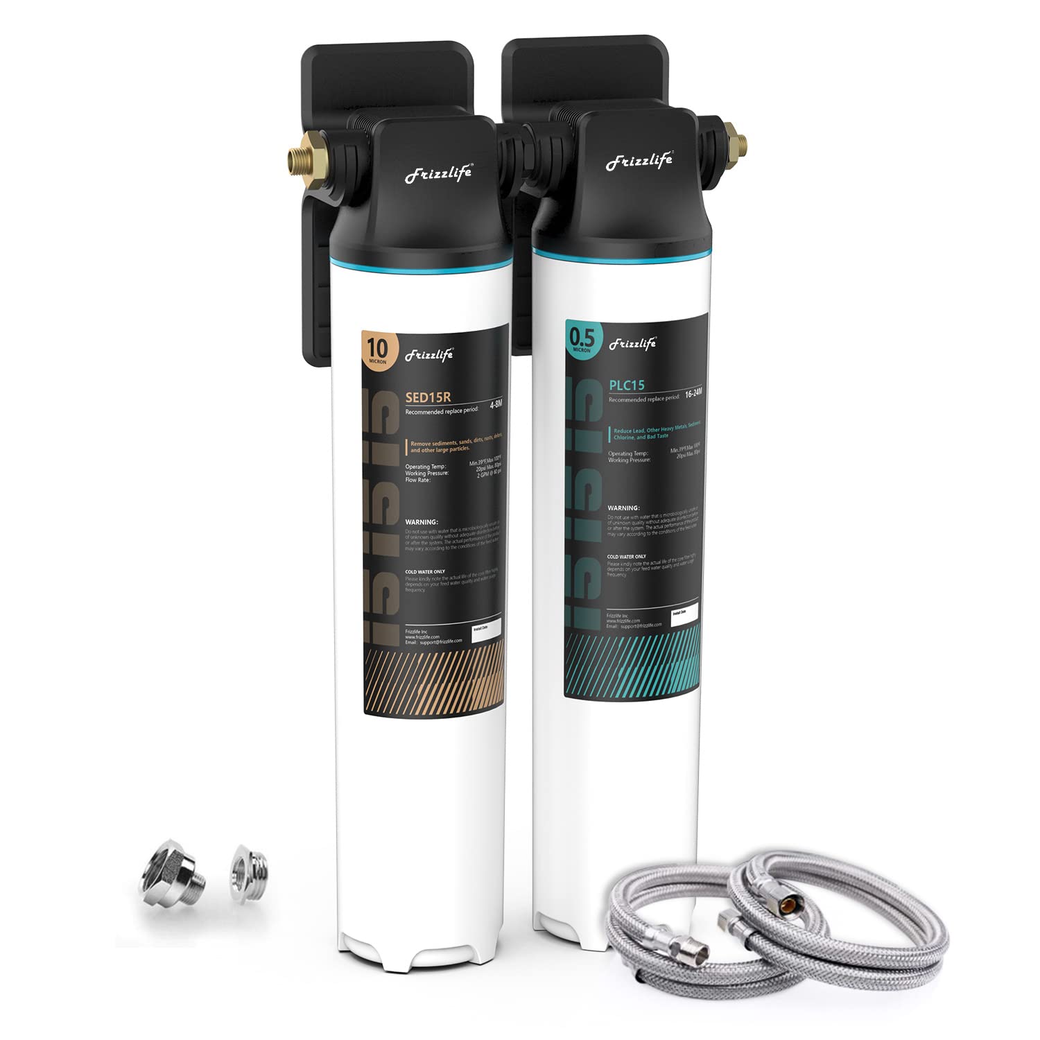 Frizzlife DW15 Under Sink Water Filter System - NSF/ANSI 53 & 42 Certified - 99.99% Lead, Chlorine, Fluoride Reduction - 2-Stage Direct Connect Filtration - 0.5 Micron - Eliminates Bad Taste & Odor - Perfect for Clean Drinking Water in Homes & Offices
