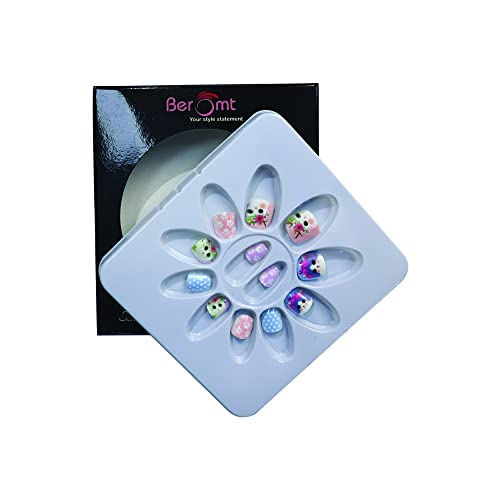 Beromt Press On Nails Set - 57 Full Cover Fake Nails with Vibrant Multicolor Designs for Kids | Perfect for Parties, Playdates & Special Occasions