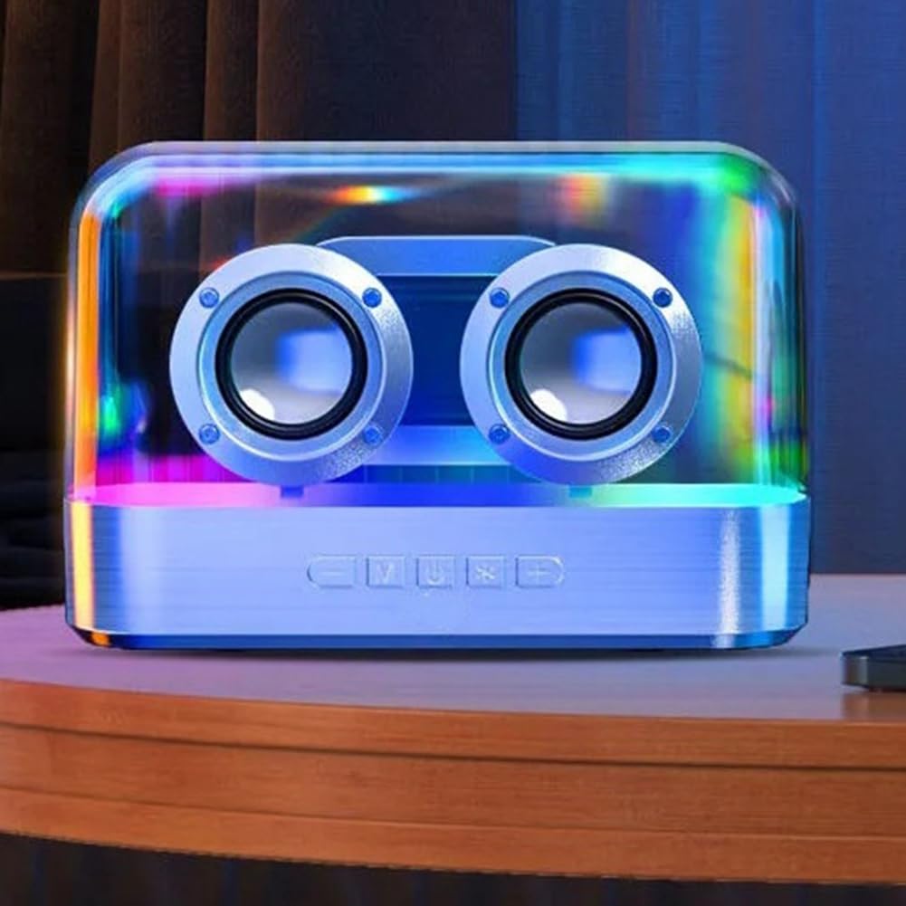Closer Colorful LED Wireless Bluetooth Speaker - Portable Glazed Subwoofer with Rich Bass, Plug-in Desktop Speaker for Home, Office & Outdoor Use (White)