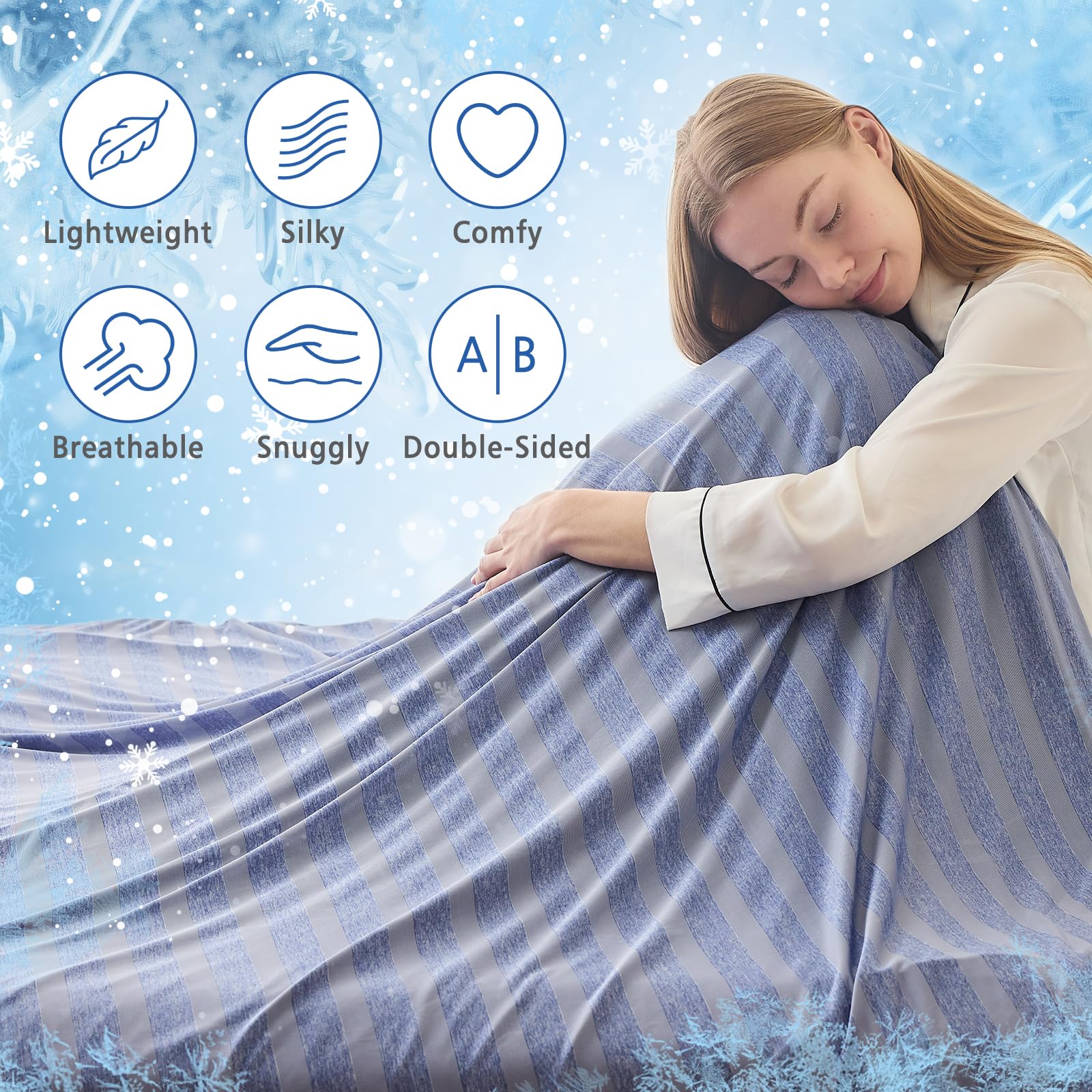 EMME Cooling Throw Blanket - Ultra Thin & Lightweight Summer Blanket for Couch, Sofa & Bed - Double Sided Cooling Technology for Hot Sleepers - Perfect for Kids & Adults - Blue | Ideal for Hot Weather, Air Conditioning Rooms & Night Sweats Relief