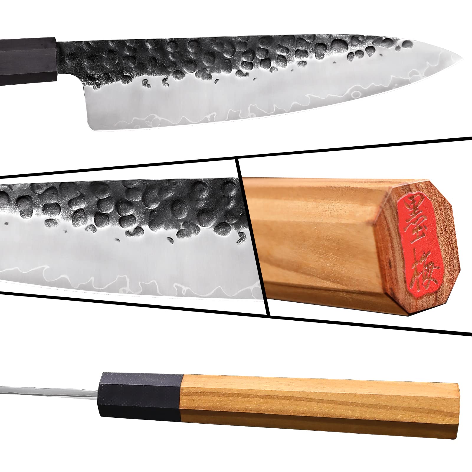8 Inch Professional Kitchen Knife - High Carbon Steel Ultra Sharp Chef Knife with Olivewood Handle & Gift Box - Perfect for Slicing, Dicing, and Chopping Vegetables, Meat, and Fruits