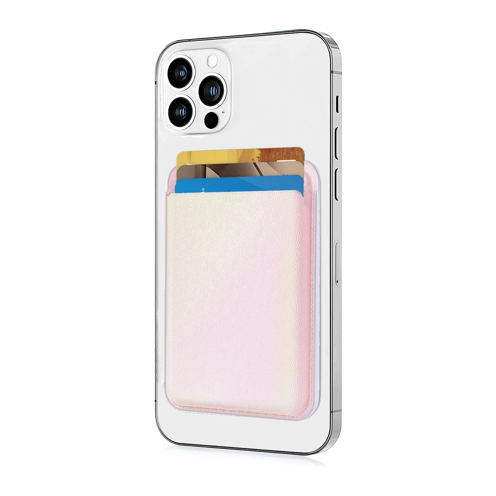 Magnetic Wallet for iPhone 16 15 14 13 12 Pro Max Plus - MagSafe Compatible Slim Card Holder with Strong Sticky Back, Sparkly Rainbow Pink Design | Perfect for Everyday Use, Travel, and Secure Contactless Payments