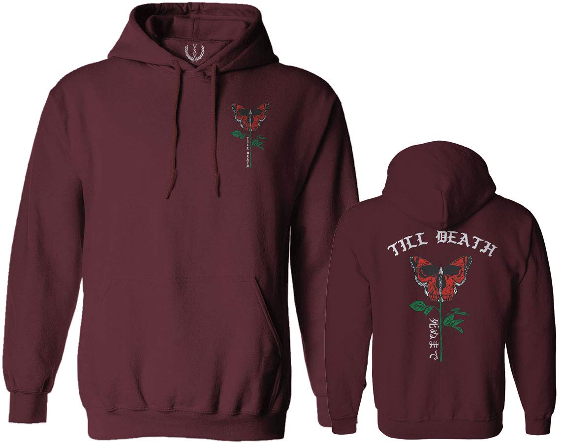 Gothic Skull & Rose Hoodie with Butterfly Print - Dark Aesthetic Streetwear for Men & Women | Perfect for Halloween, Concerts, and Alternative Fashion Lovers