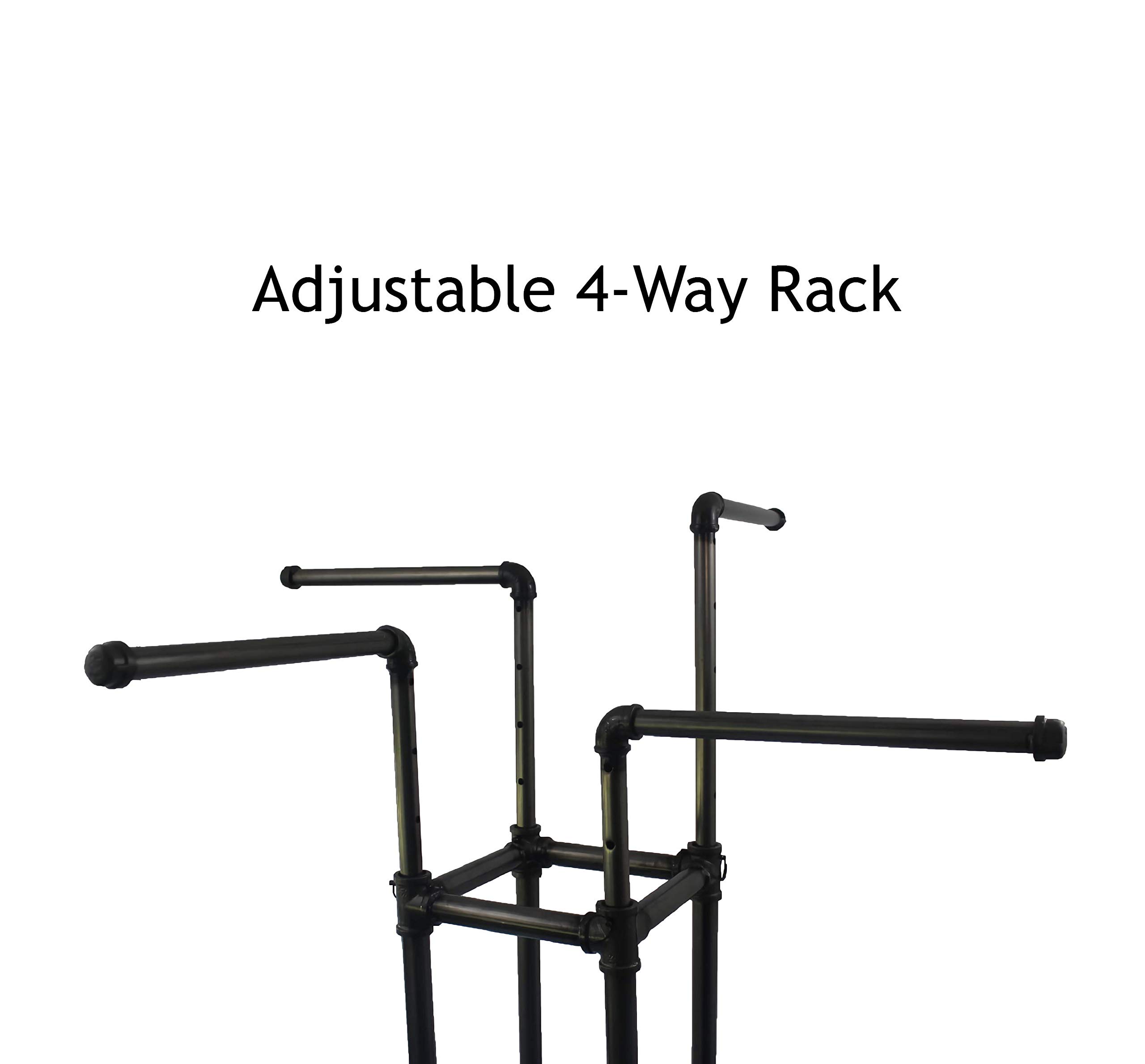 HK FIXTURES Adjustable 4-Way Industrial Pipe Garment Rack - Heavy Duty Clothing Display for Retail Stores, Boutiques & Commercial Use | Perfect for Shop Displays, Warehouse Organization & Fashion Showrooms