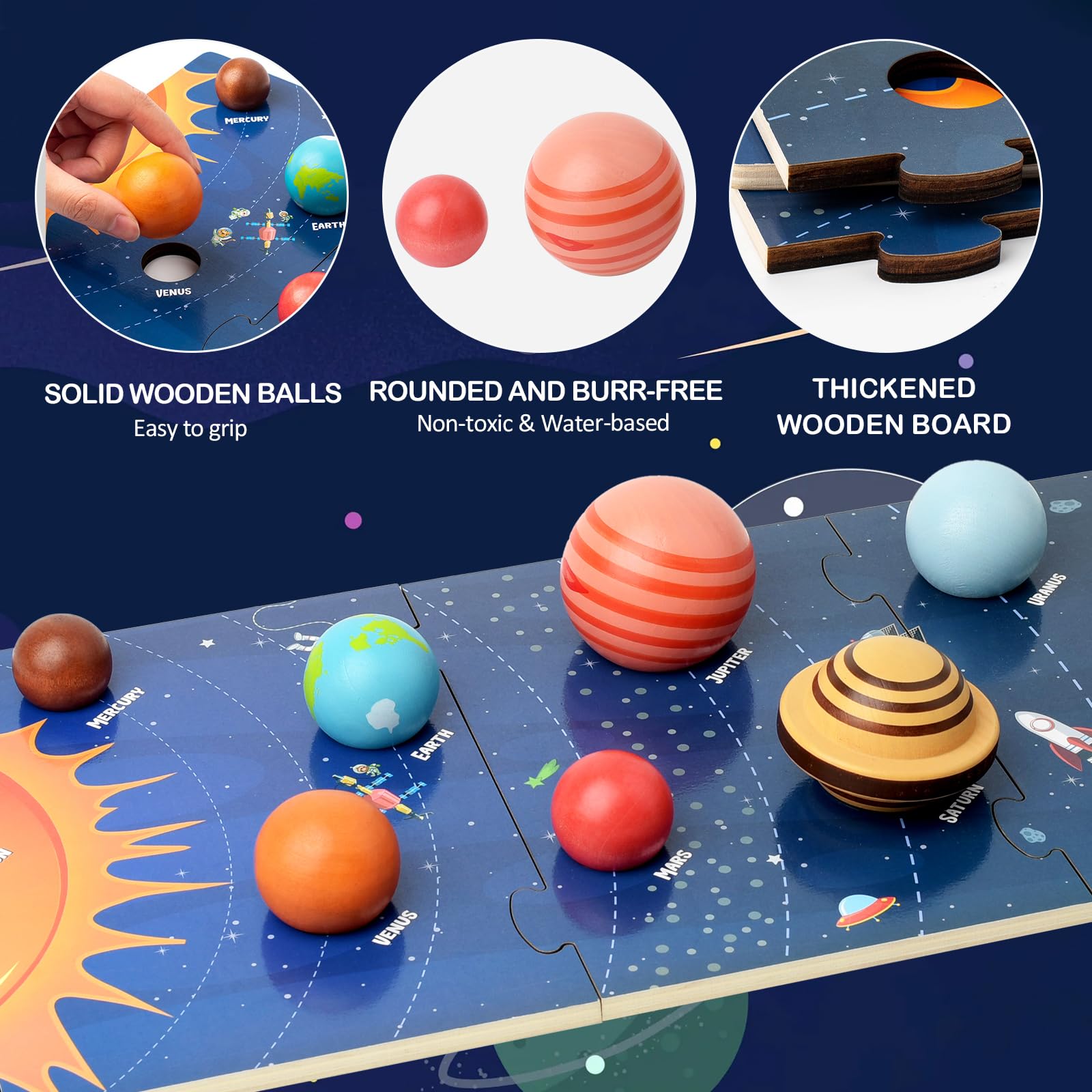 Wooden Solar System Model Board - Montessori STEM Space Learning Toy with 3D Planets for Kids Ages 4-8 | Educational Science Puzzle for Preschool Boys & Girls | Perfect for Classroom, Homeschool & Astronomy Enthusiasts