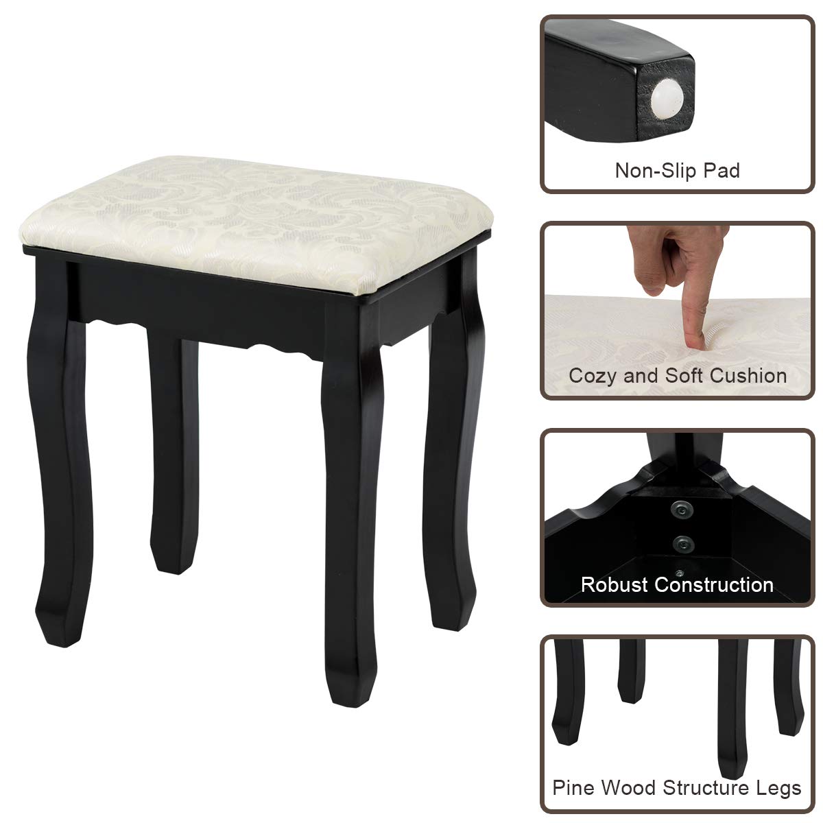 Giantex 12-Lights Vanity Table Set with 360° Rotating Oval Mirror, 5 Drawers & Shelf - Modern Makeup Dressing Table with Cushioned Stool for Women & Girls (Black) | Perfect for Bedroom, Dressing Room & Home Beauty Station
