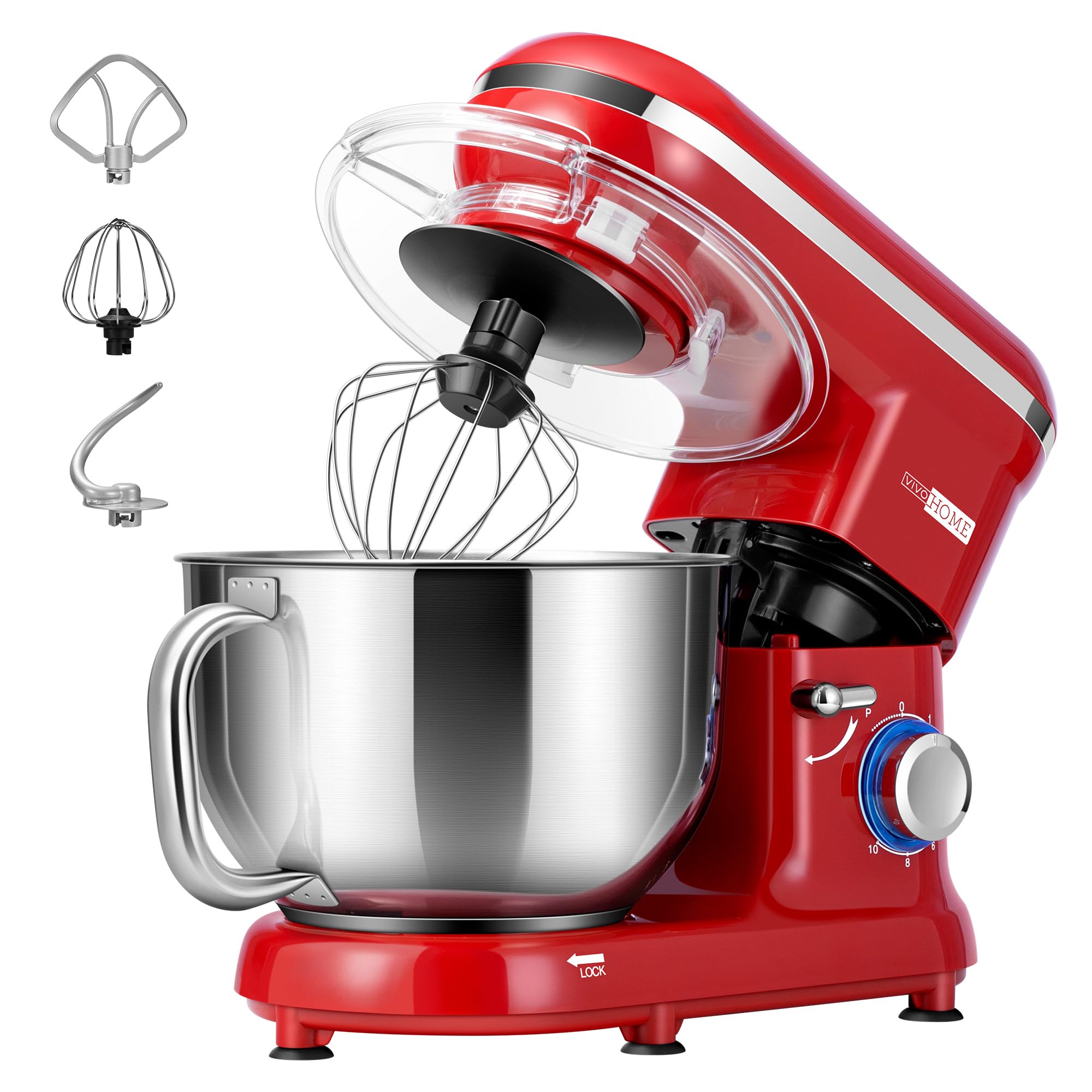 VIVOHOME 660W 10-Speed 6 Quart Tilt-Head Stand Mixer - Electric Kitchen Food Mixer with Beater, Dough Hook, Wire Whip & Egg Separator (Red) - Perfect for Baking Cakes, Cookies, Bread & More