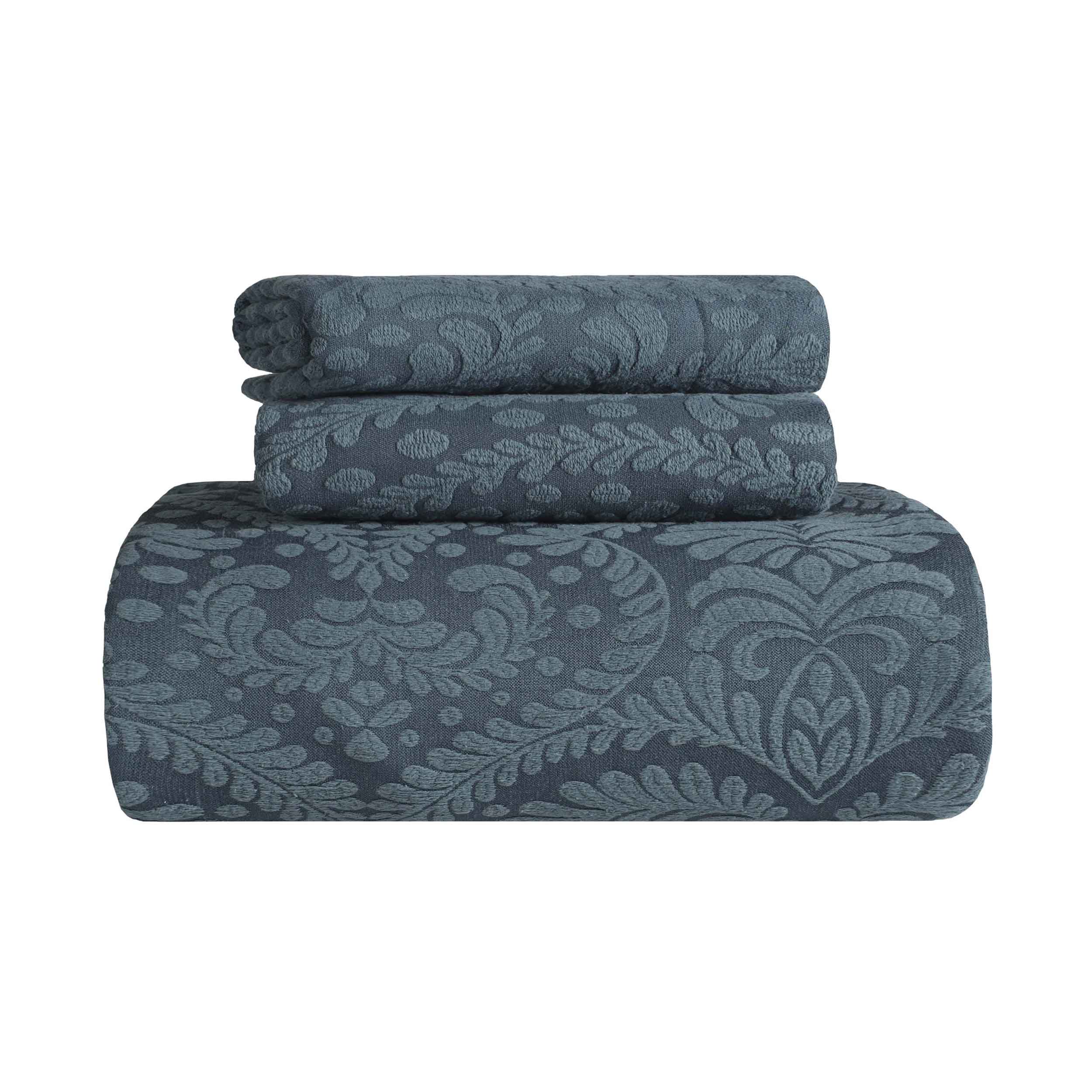 Premium Aspen Cotton Blend Jacquard Woven Floral Bedspread Set with Scalloped Edges - Queen Size Luxury Bedding for Master Bedroom & Guest Room Decor