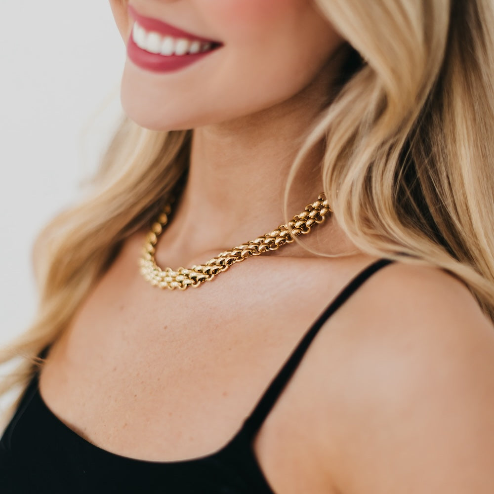 Elise Woven Chain Necklace for Women - Waterproof Gold Plated Jewelry - Perfect for Daily Wear, Parties & Gifts
