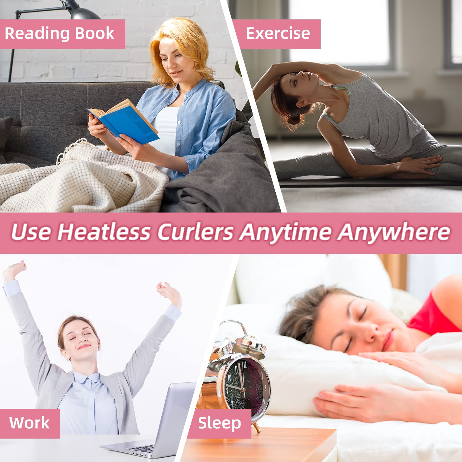 Heatless Hair Curlers Set - Soft Silk Sleep Curling Headband with 10 Clips for Medium to Long Hair (Pink) | Overnight Curling, No Heat Damage, Perfect for Bedtime Styling & Special Occasions