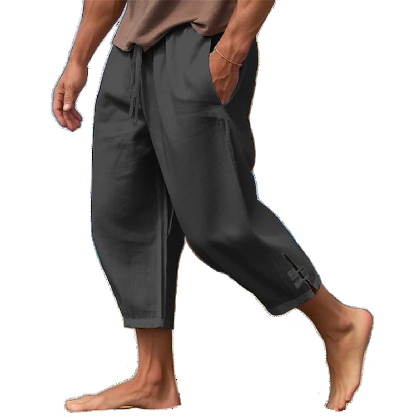 **Men's Cotton Linen Pants - Casual Drawstring Elastic Waist Yoga Pants for Summer - Loose Beach Trousers for Travel, Lounge & Outdoor Activities**
