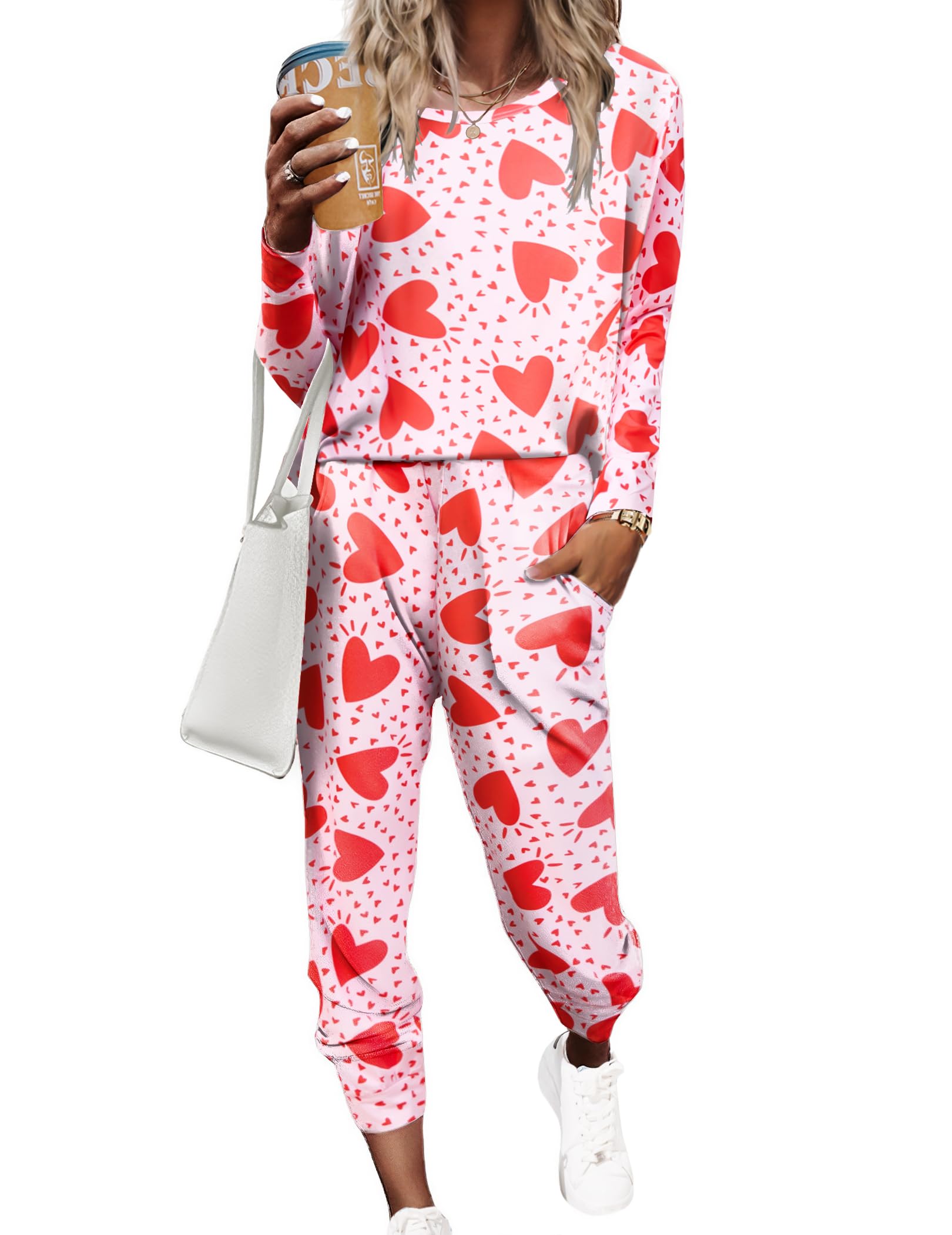 Ekouaer Women's Pajama Sets - Soft 2 Piece Lounge Set with Long Sleeve Pullover Top & Jogger Pants with Pockets | Cozy Sleepwear for Nighttime Relaxation & Home Lounging